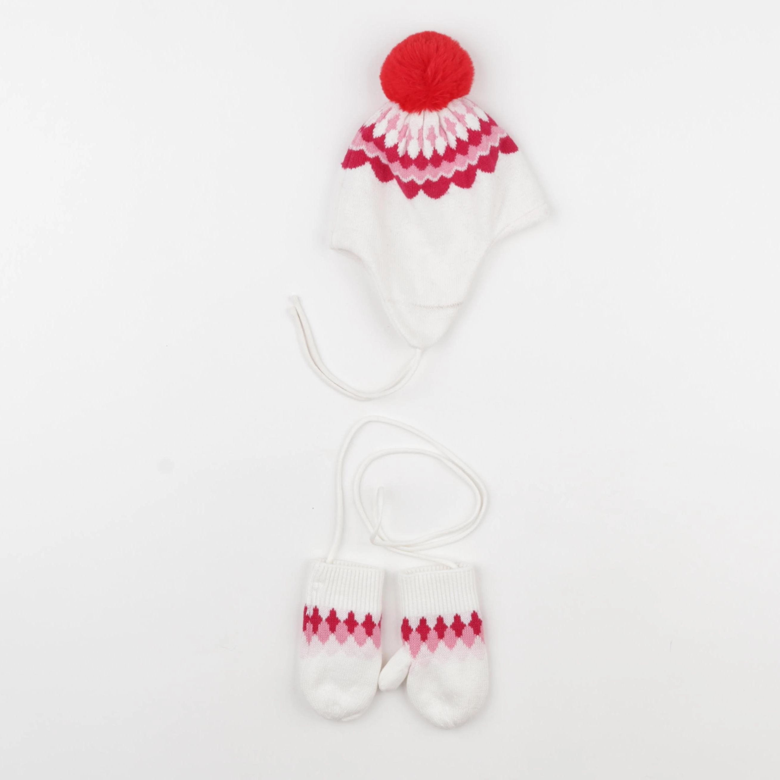 Jacadi - ensemble bonnet/moufles blanc, rouge - 6 mois