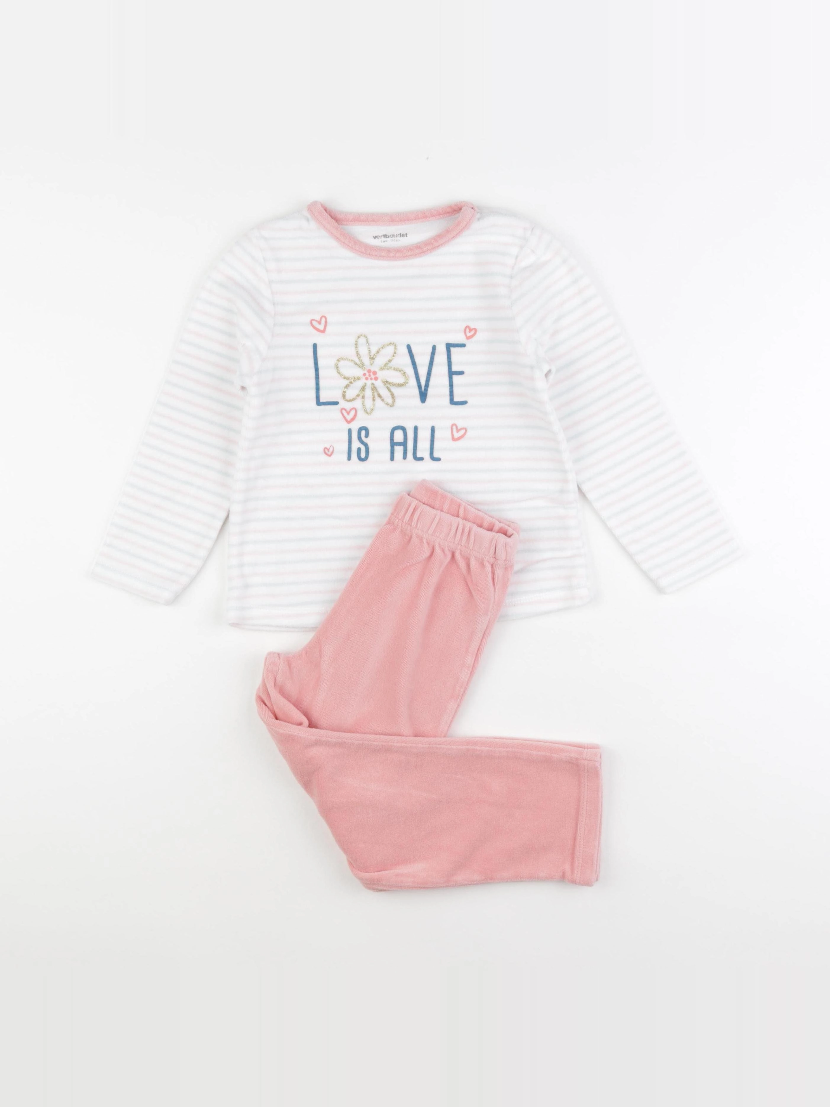 Vertbaudet - pyjama velours rose - 5 ans