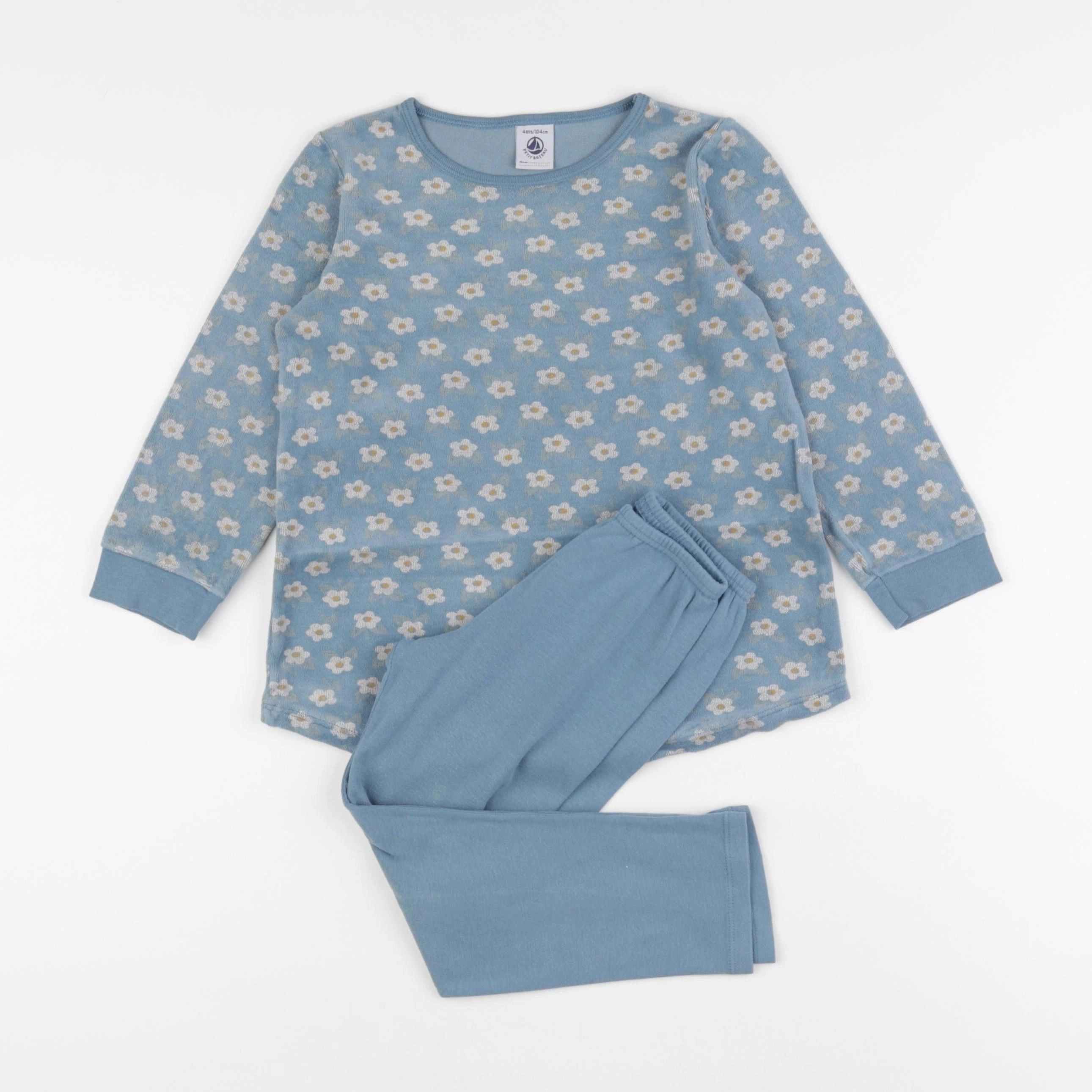 Petit Bateau - pyjama velours bleu - 4 ans