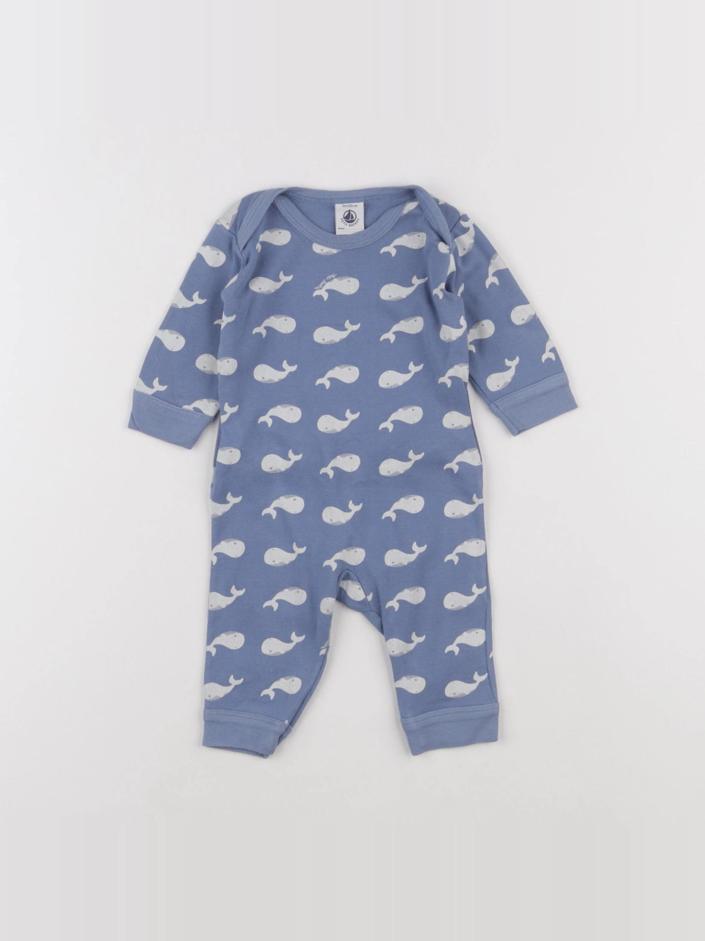 Petit Bateau - pyjama coton bleu - 3 mois