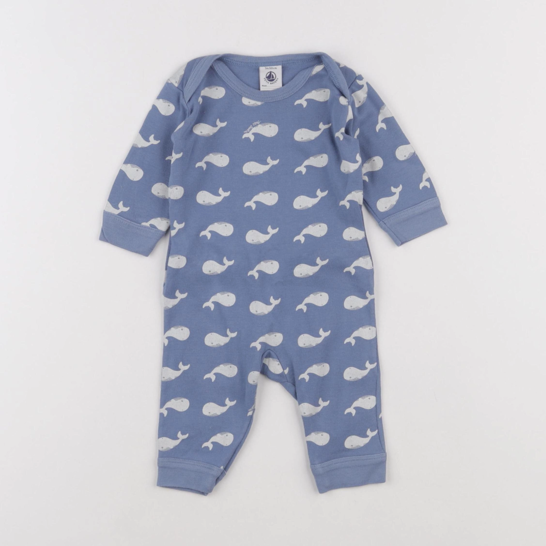 Petit Bateau - pyjama coton bleu - 3 mois