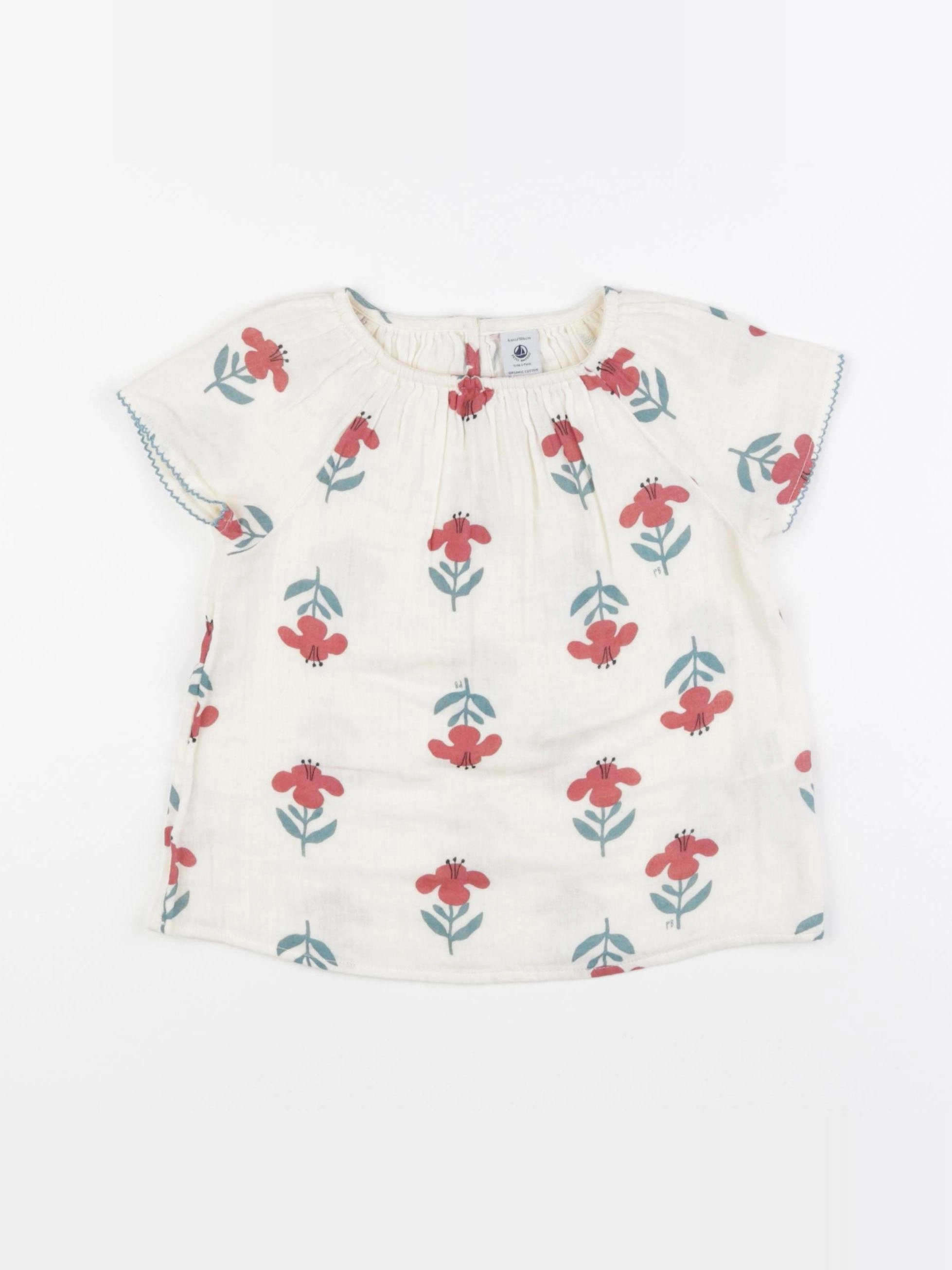 Petit Bateau - blouse blanc, rose - 4 ans