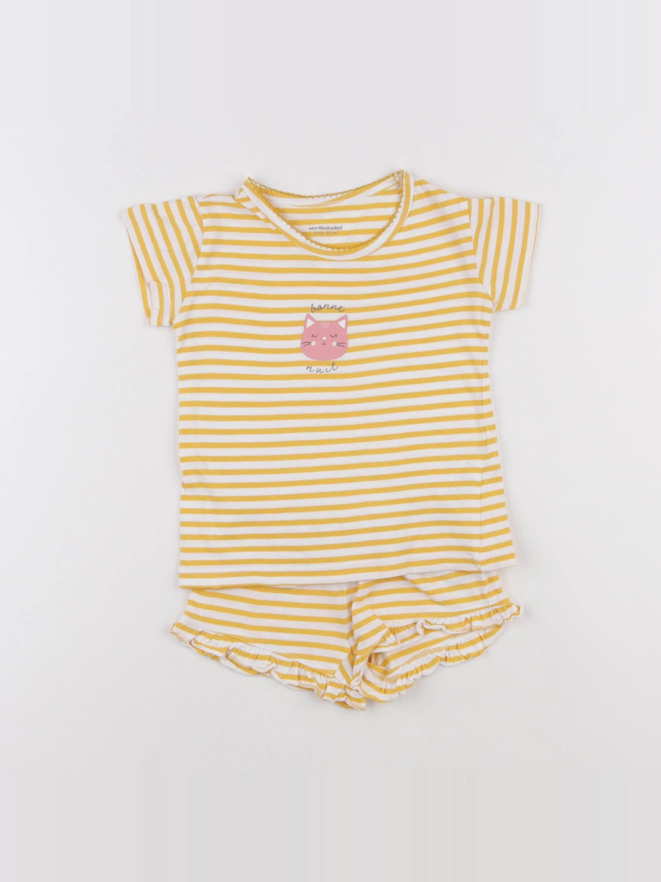 Vertbaudet - pyjama coton blanc, jaune - 3 ans