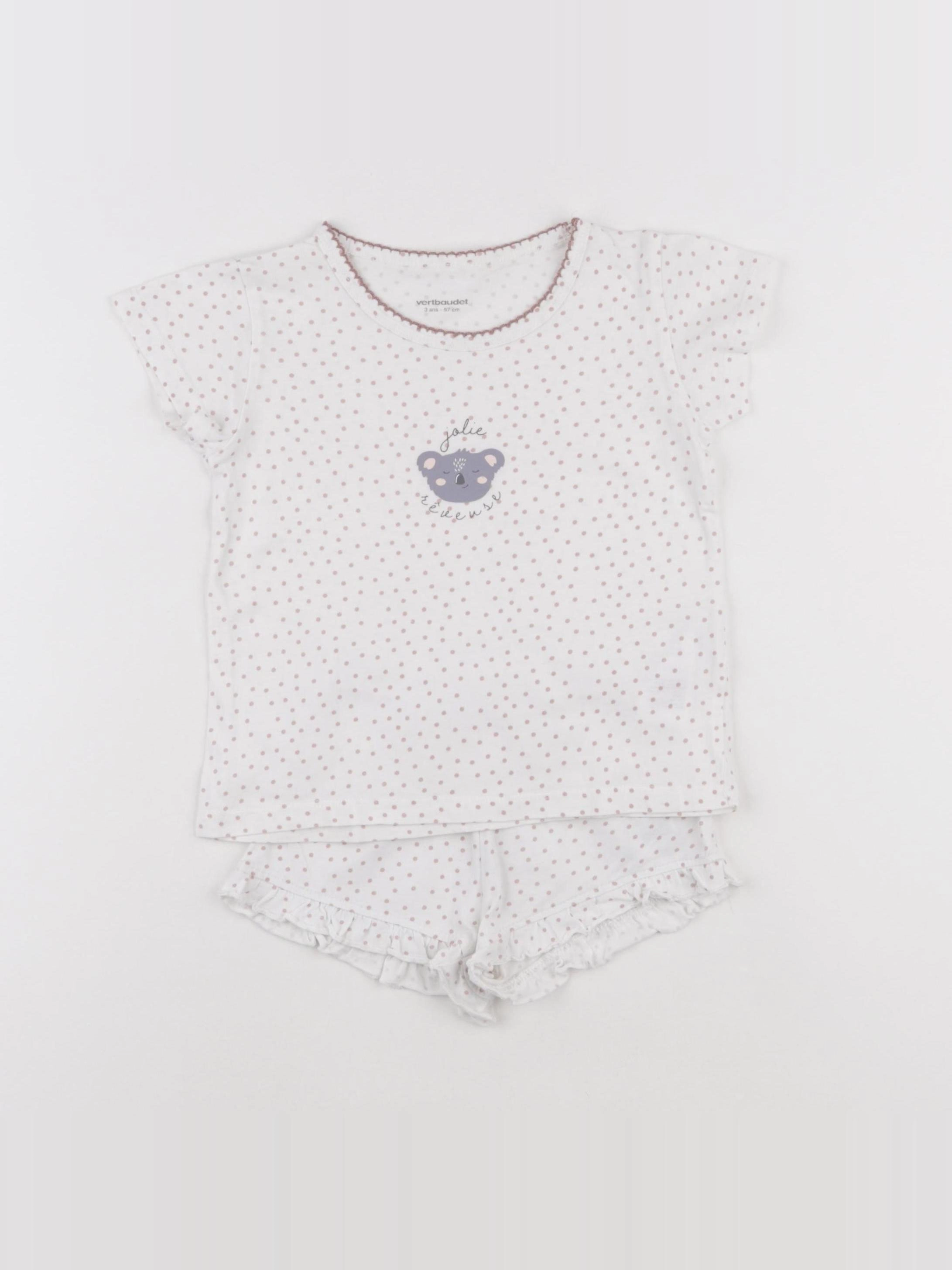 Vertbaudet - pyjama coton blanc, rose - 3 ans