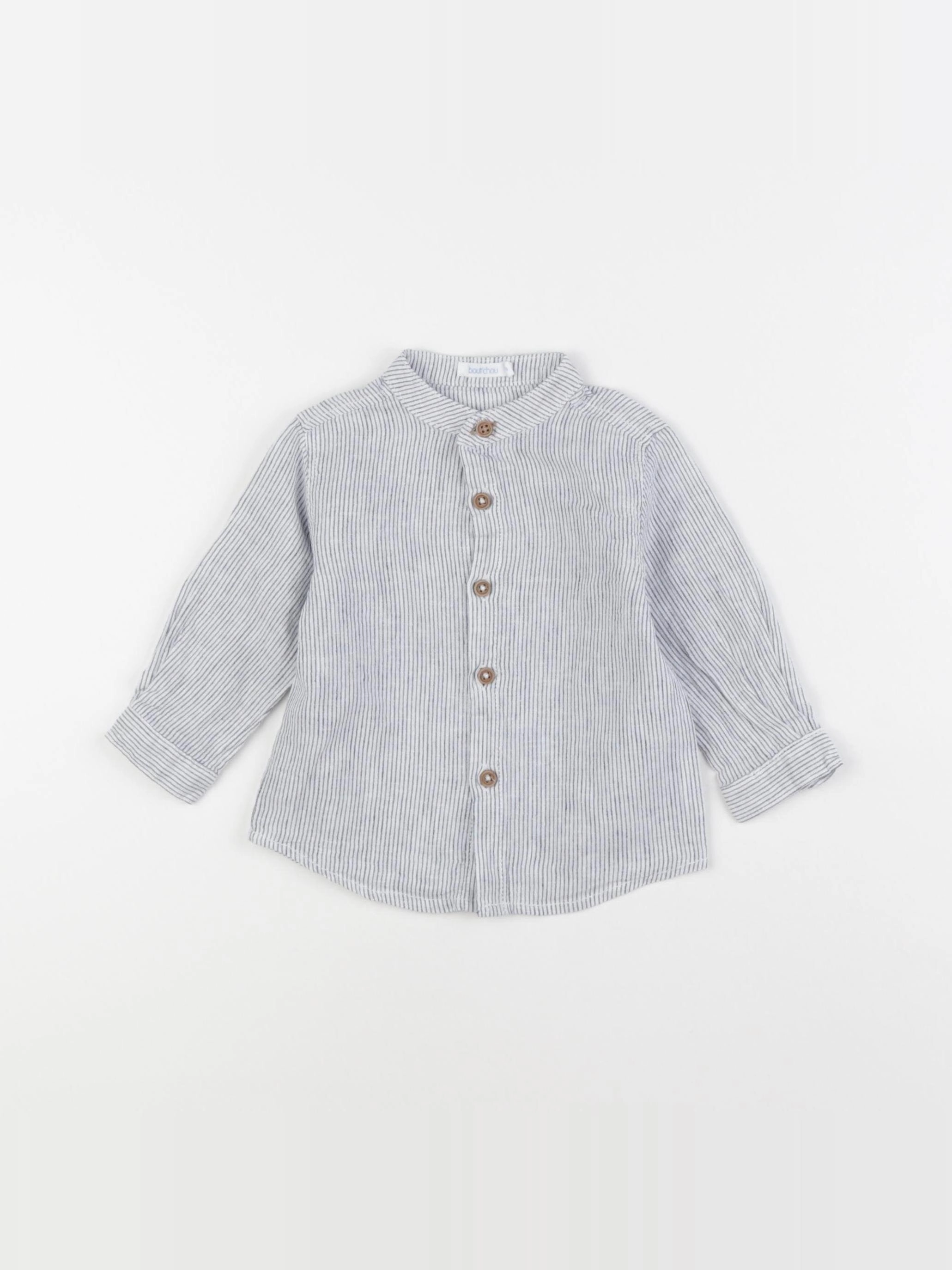 Boutchou - chemise blanc, bleu - 9 mois