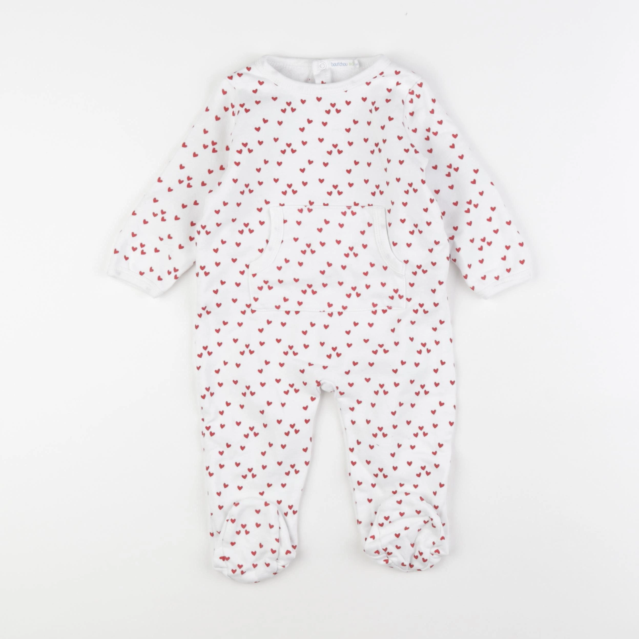 Boutchou - pyjama coton blanc, rouge - 12 mois