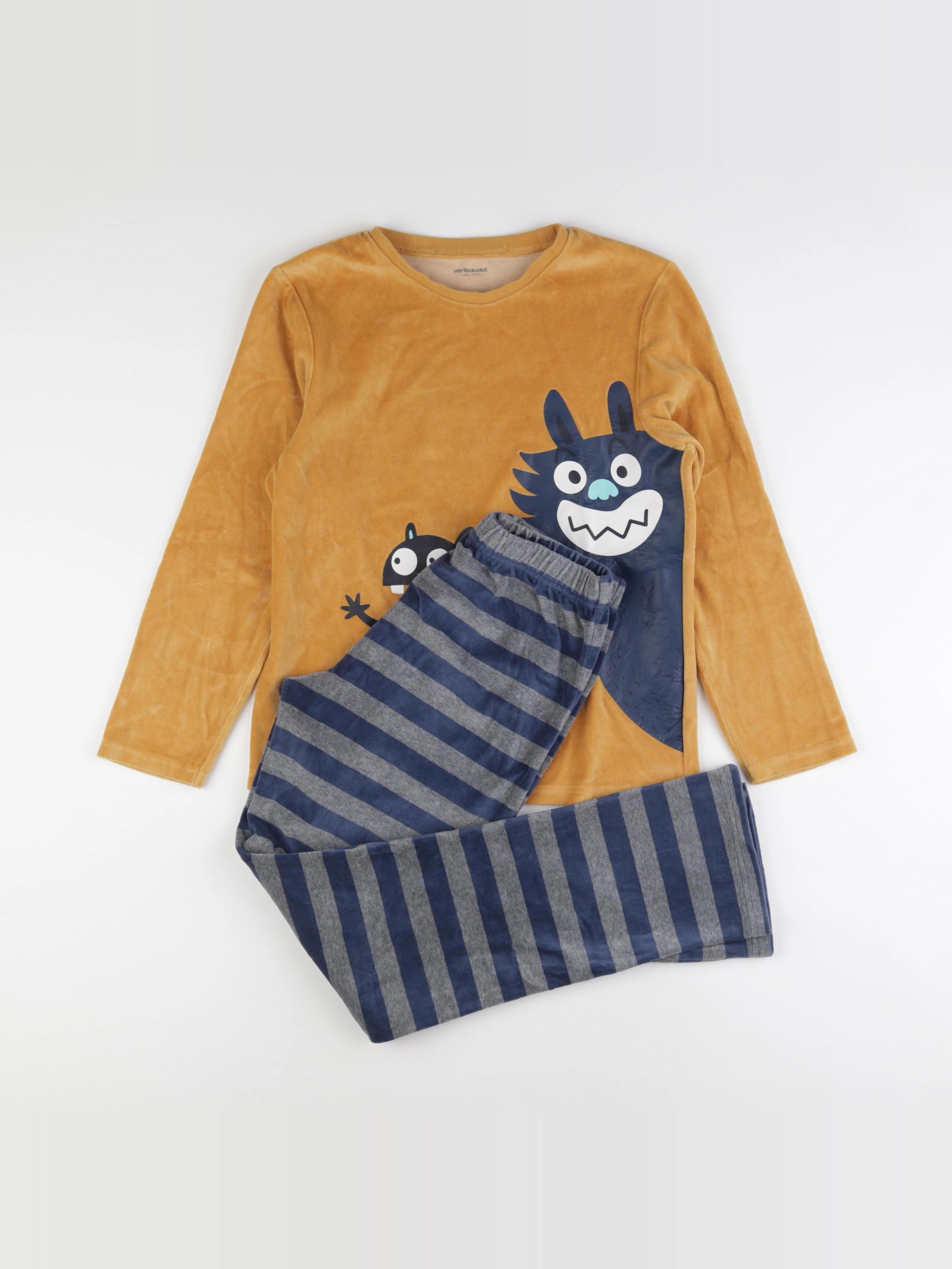 Vertbaudet - pyjama velours bleu, jaune - 12 ans