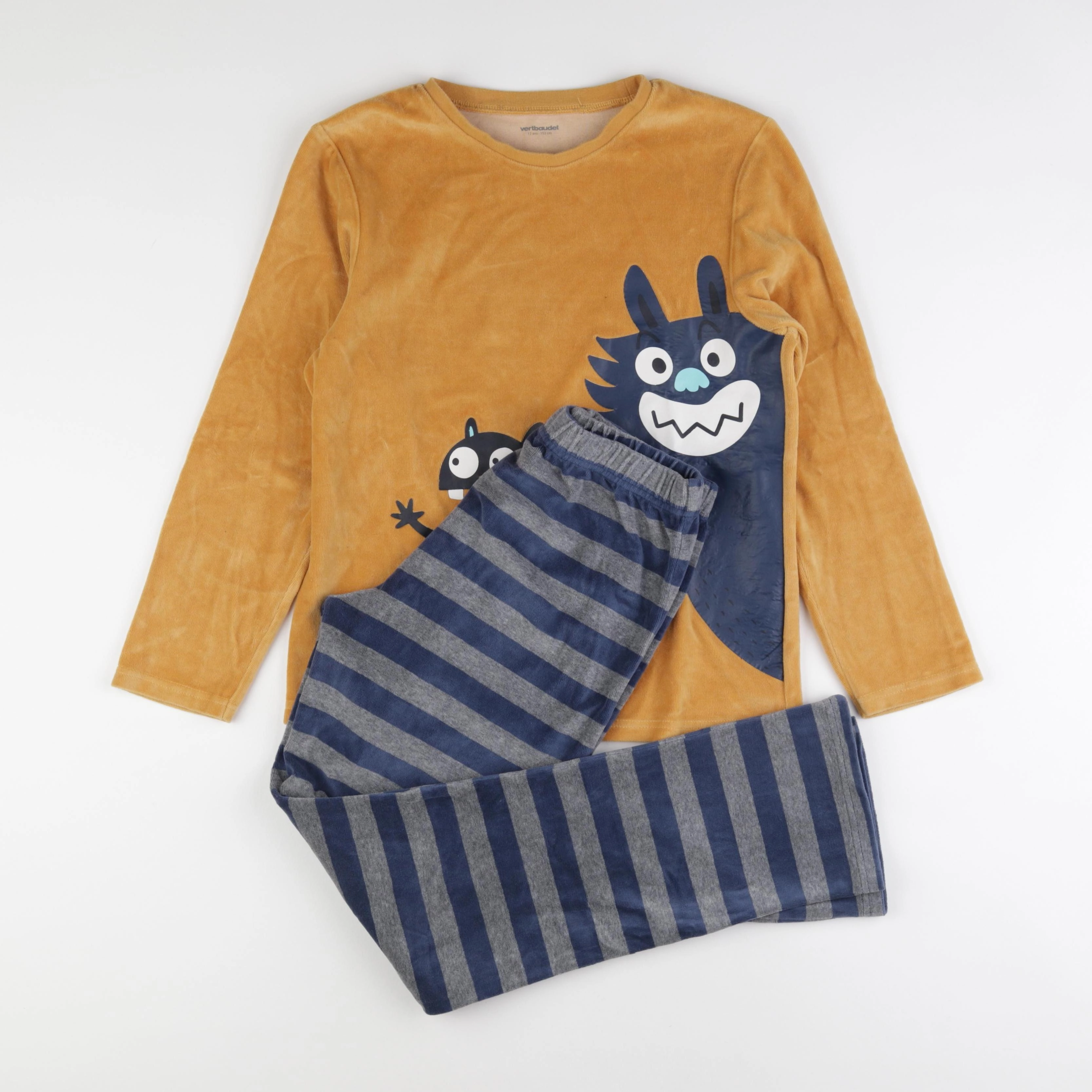 Vertbaudet - pyjama velours bleu, jaune - 12 ans