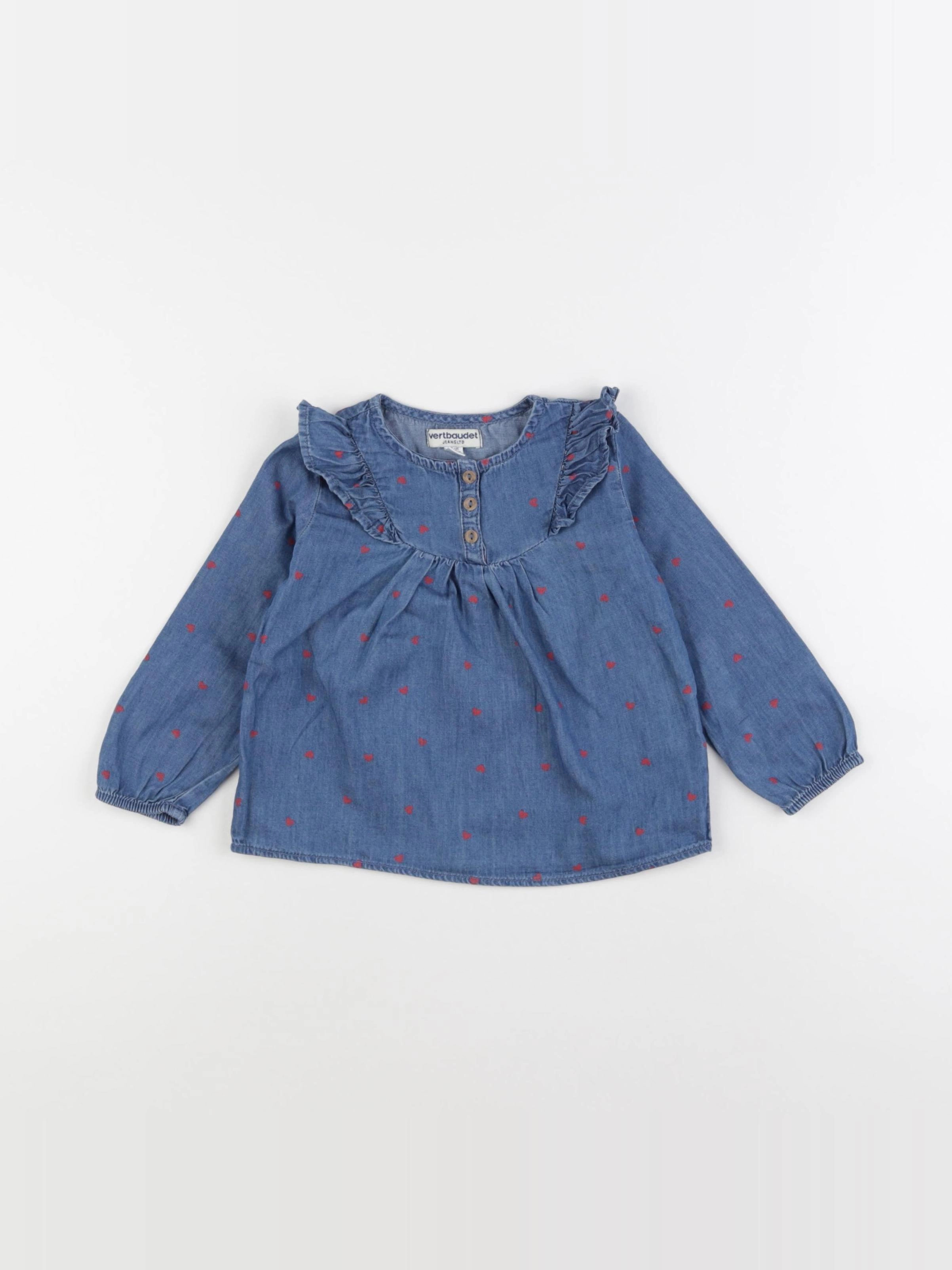 Vertbaudet - blouse bleu, rouge - 2 ans