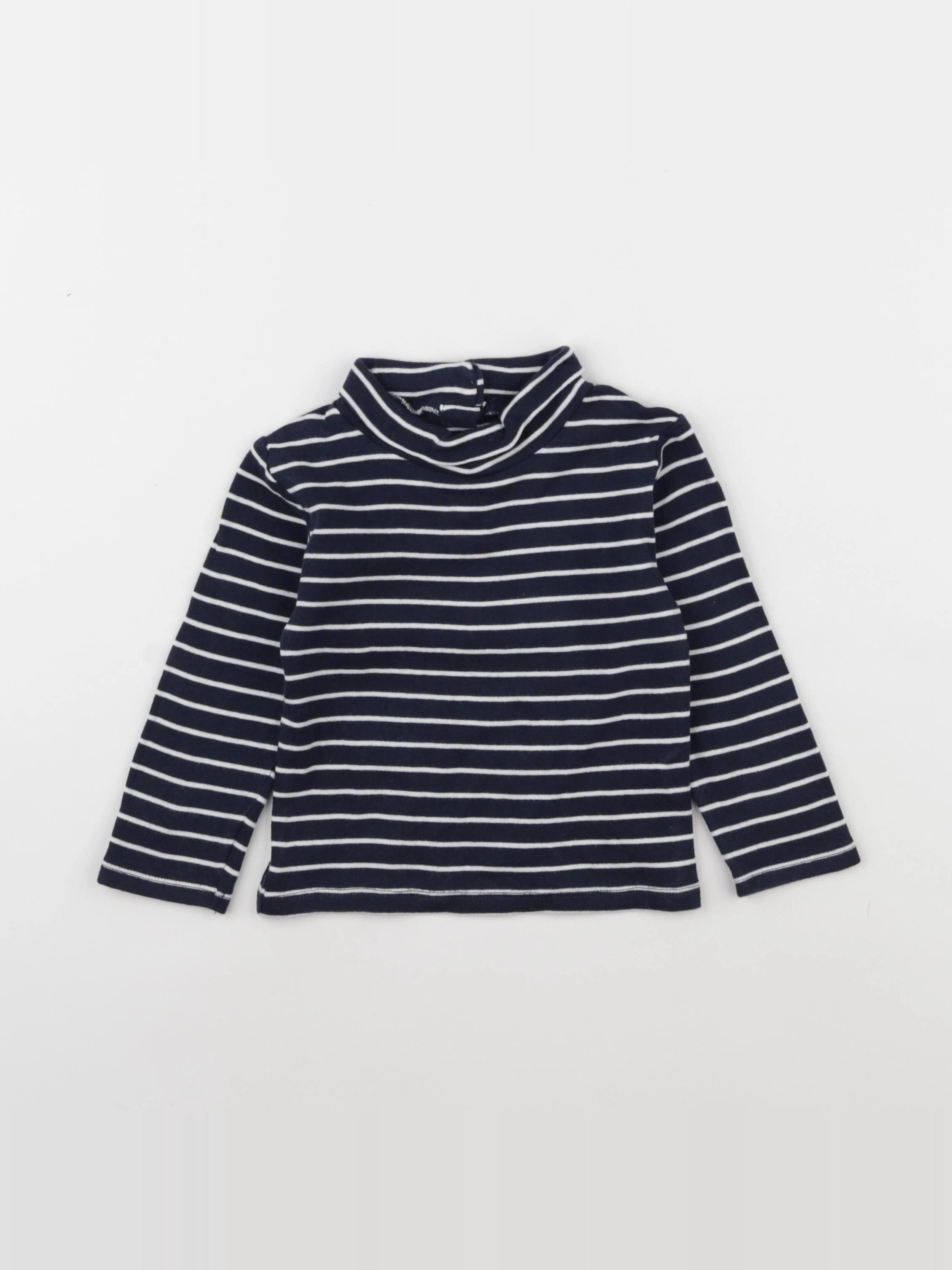 Vertbaudet - sous-pull bleu, blanc - 2 ans