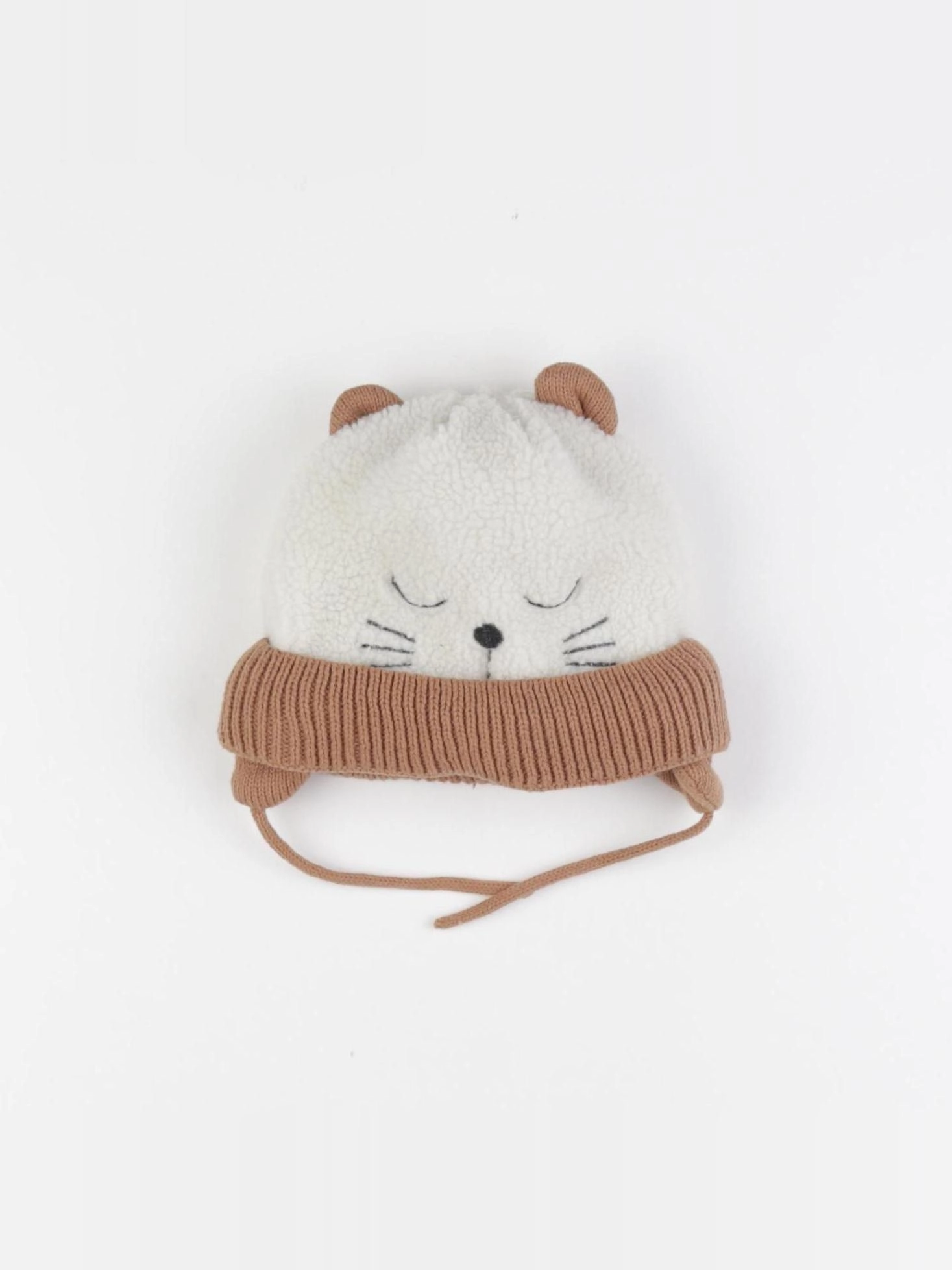 Vertbaudet - ensemble bonnet/moufles blanc, marron - 24/36 mois