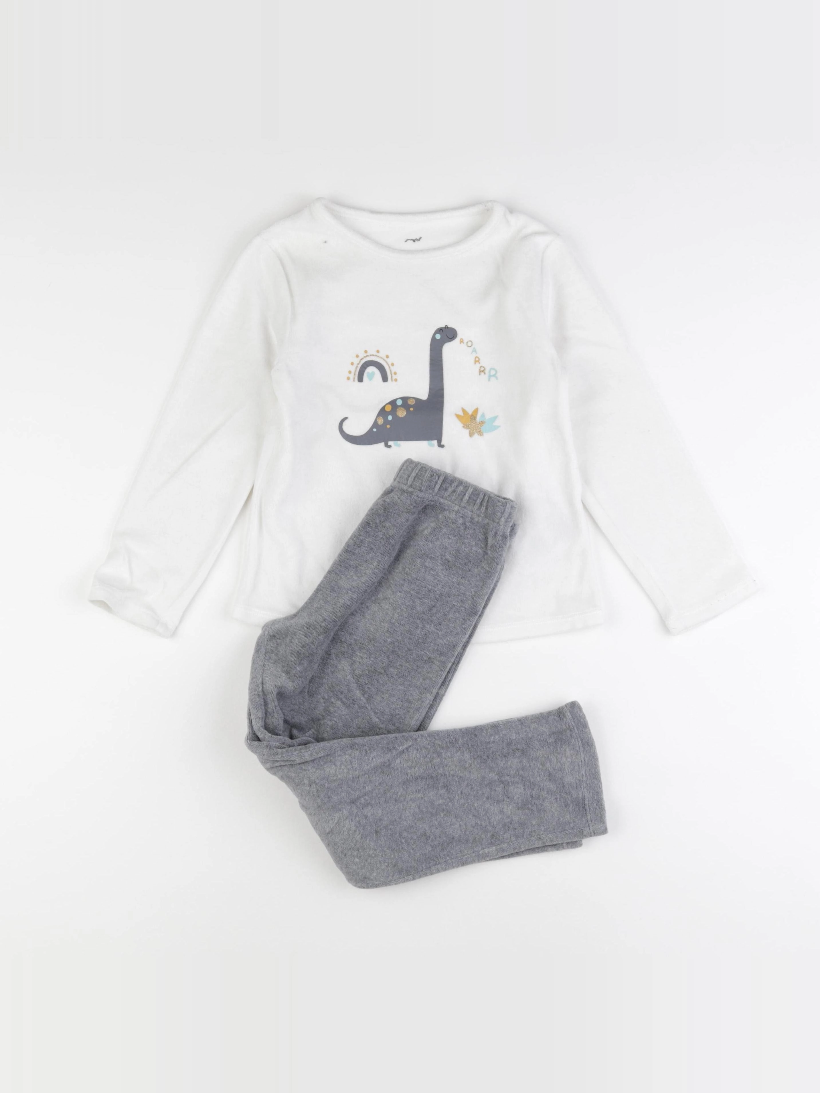 Vertbaudet - pyjama velours blanc, gris - 6 ans