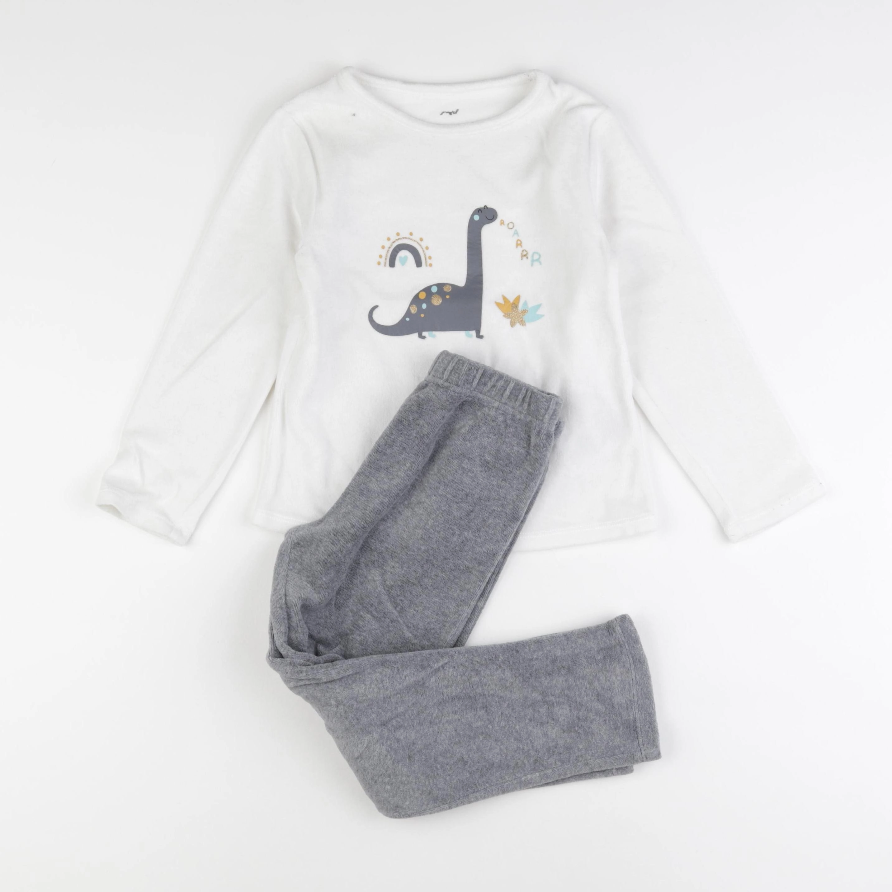 Vertbaudet - pyjama velours blanc, gris - 6 ans