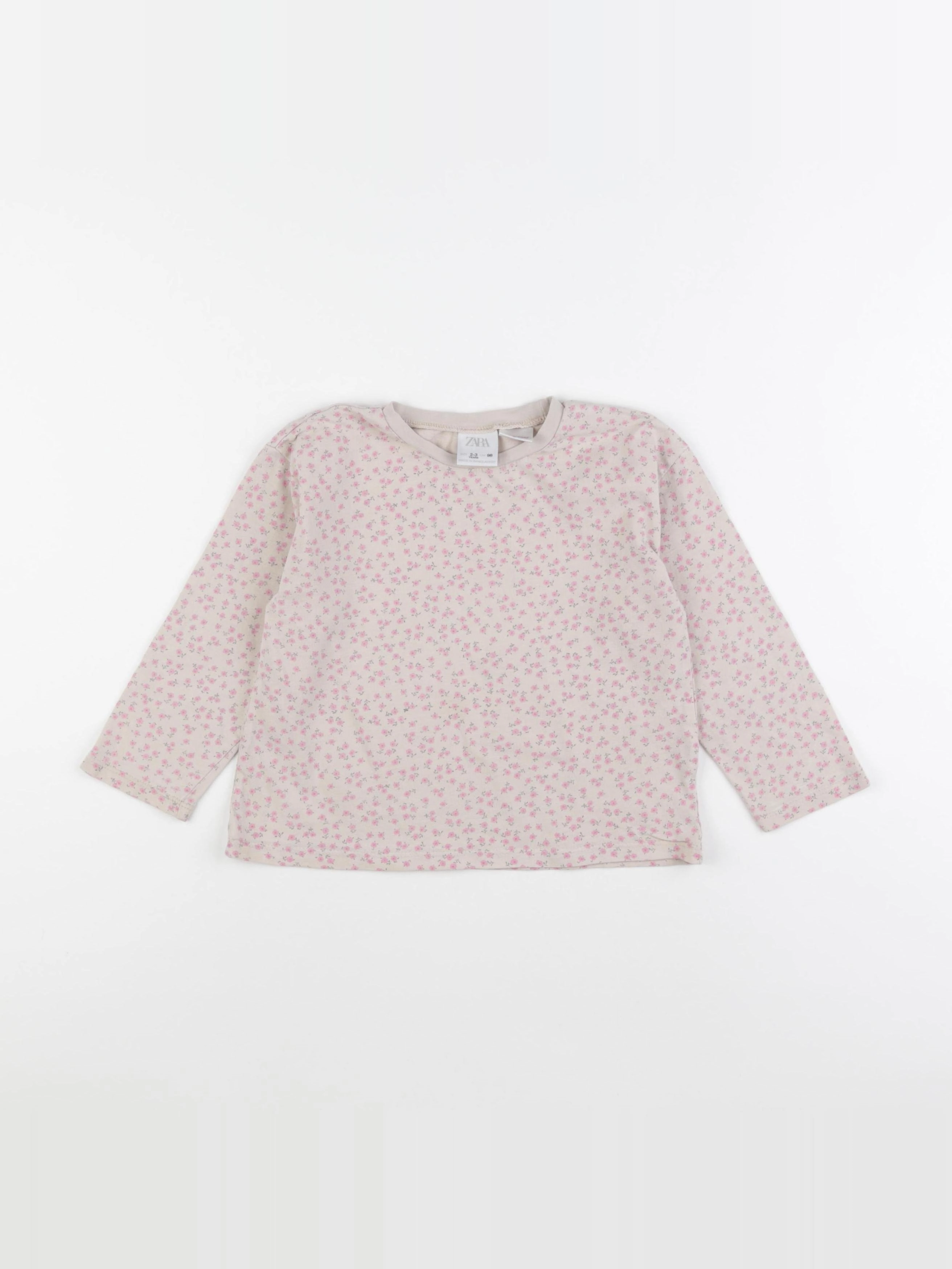 Zara - tee-shirt beige, rose - 2/3 ans