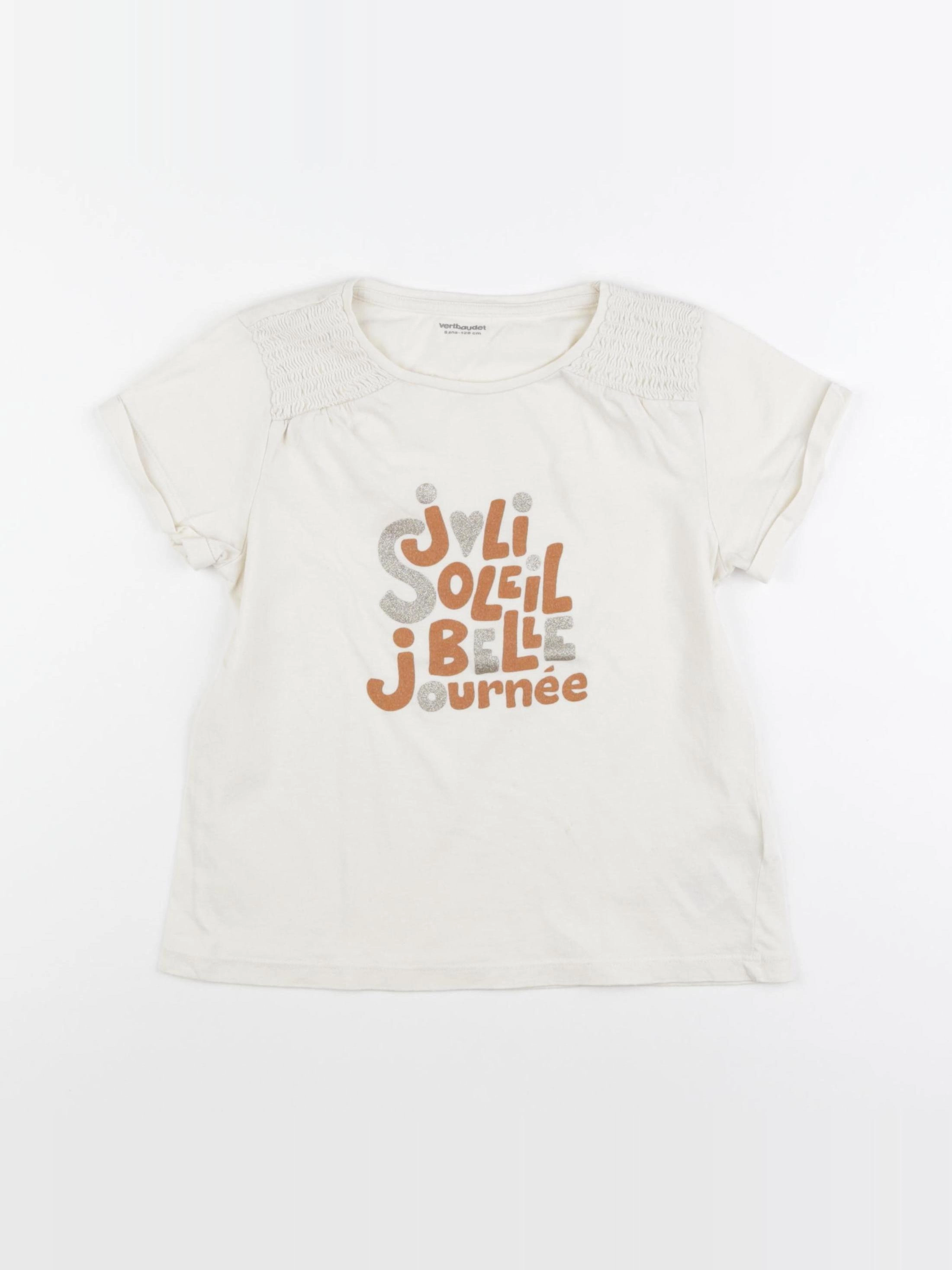 Vertbaudet - tee-shirt beige - 8 ans