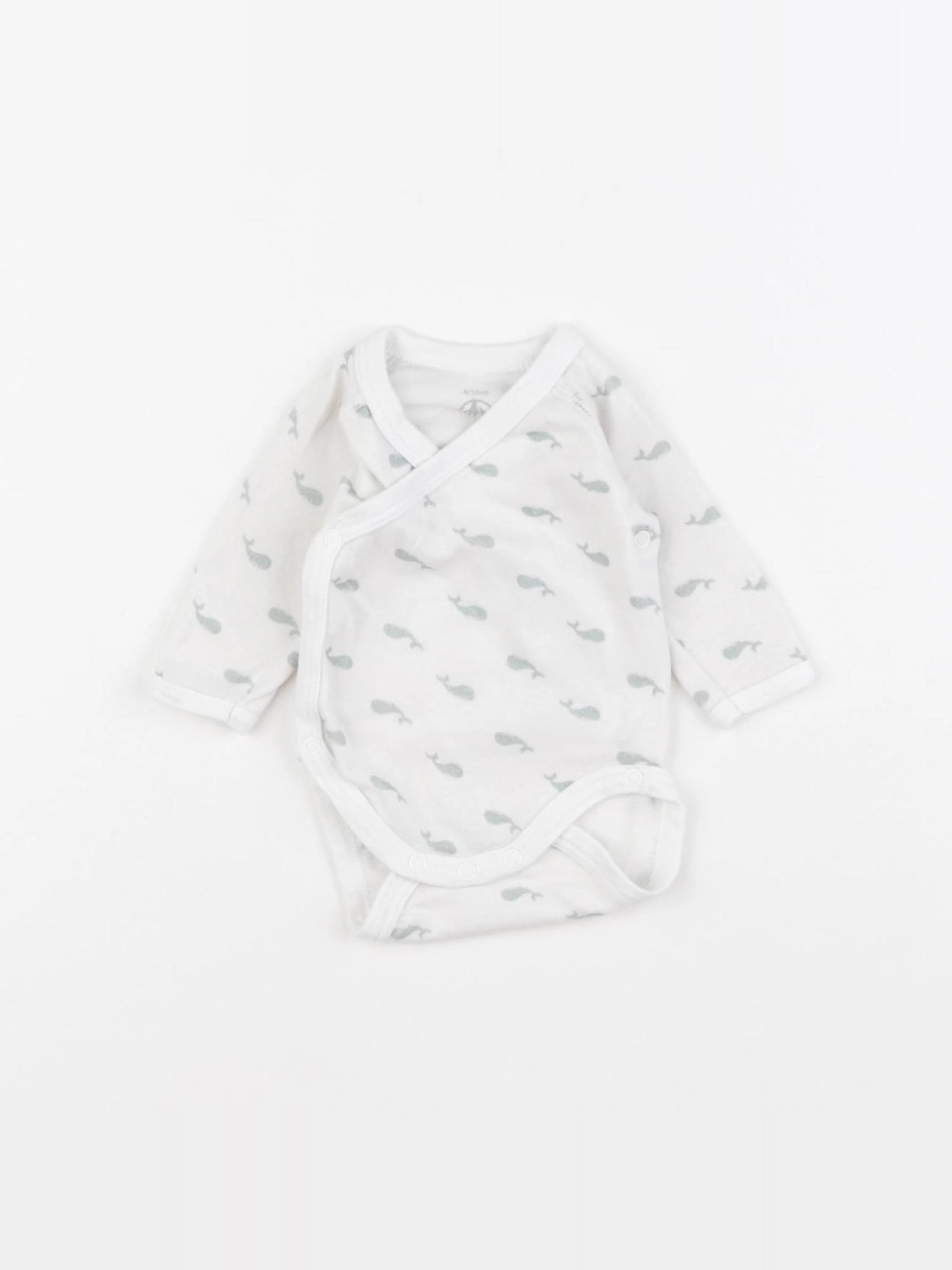 Petit Bateau - body blanc, vert - 0 mois