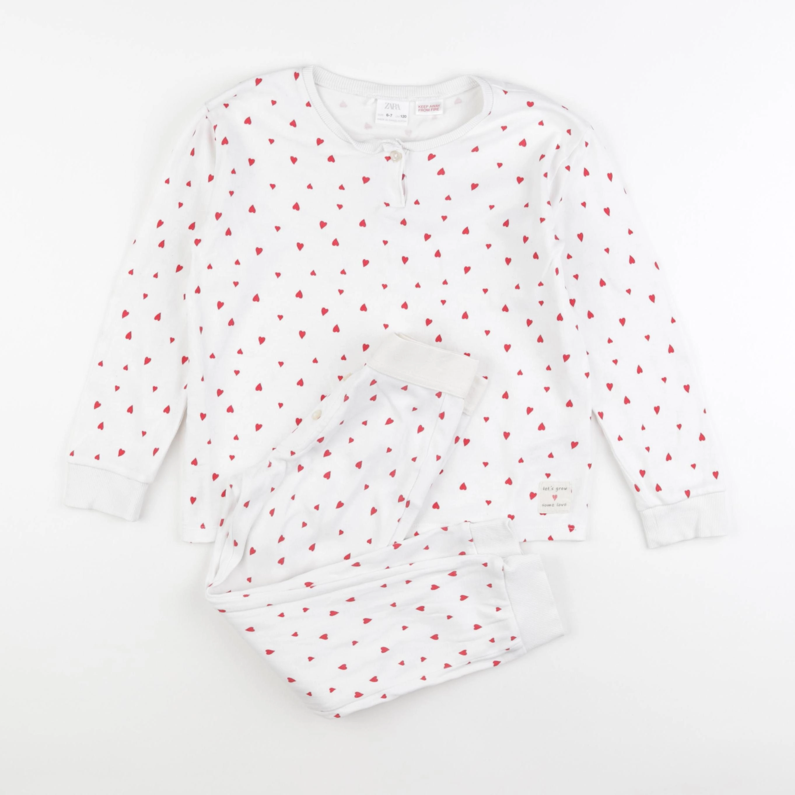 Zara - pyjama coton blanc, rouge - 6/7 ans