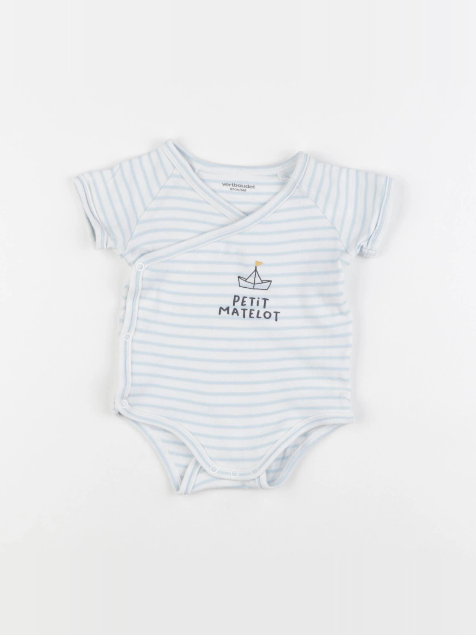 Vertbaudet - body blanc, bleu - 6 mois