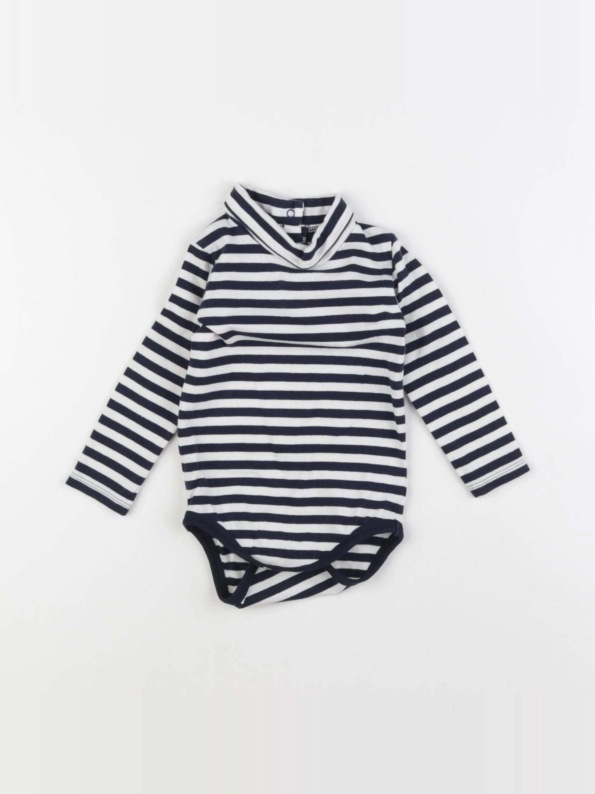 Vertbaudet - body à col blanc, bleu - 9 mois