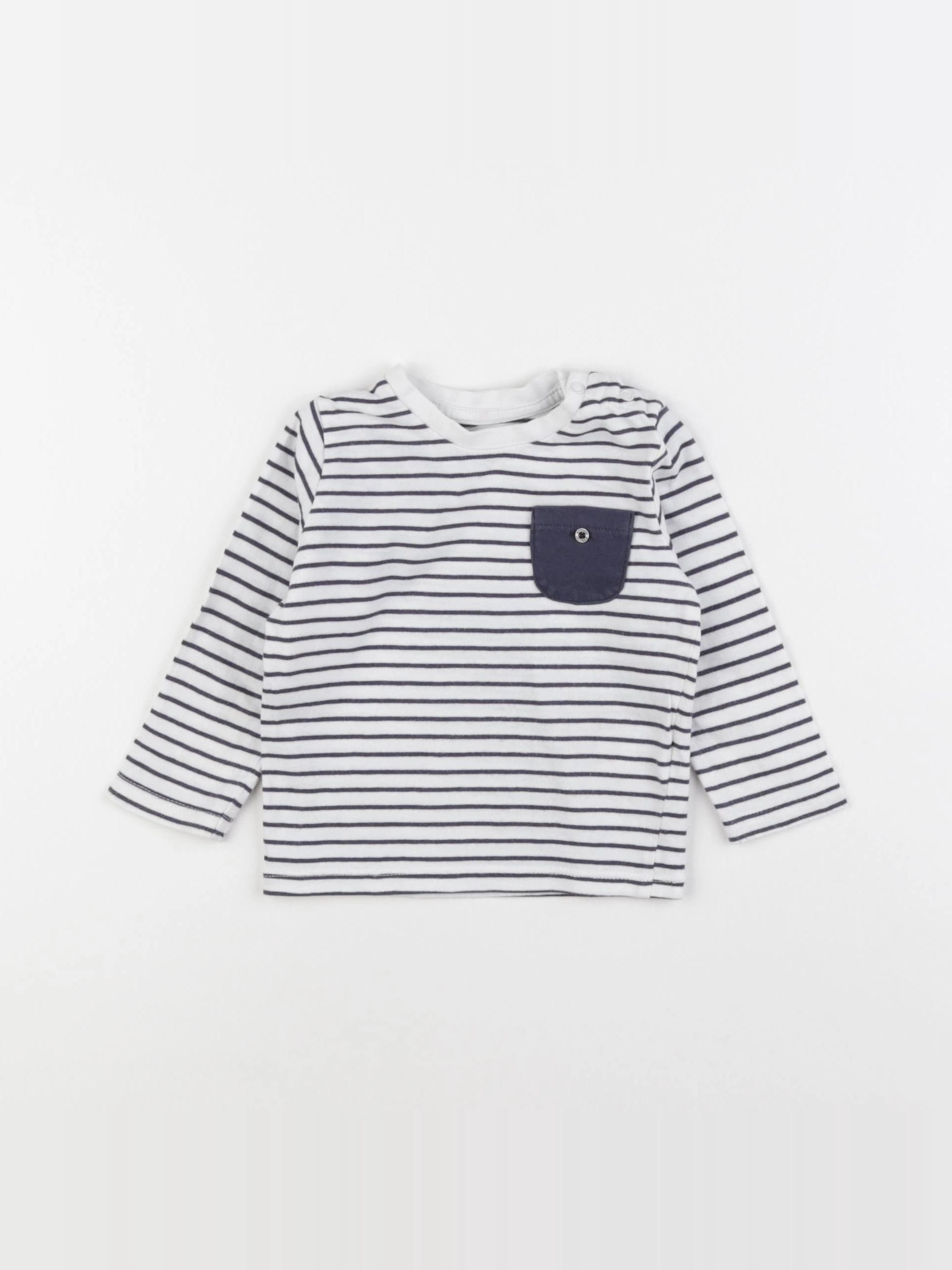 Vertbaudet - tee-shirt blanc, bleu - 9 mois