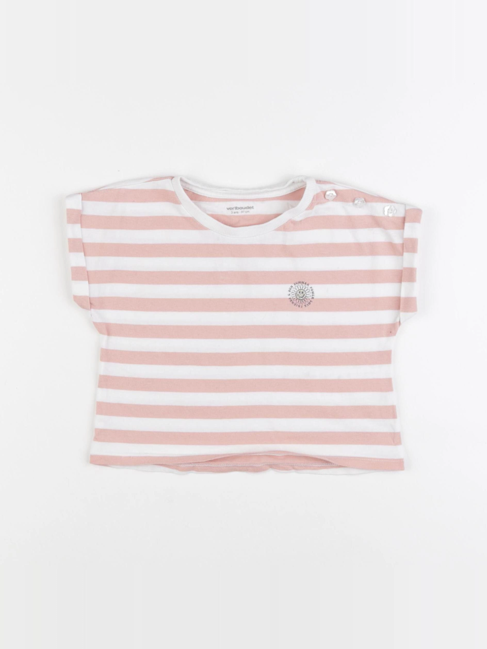 Vertbaudet - tee-shirt blanc, rose - 3 ans