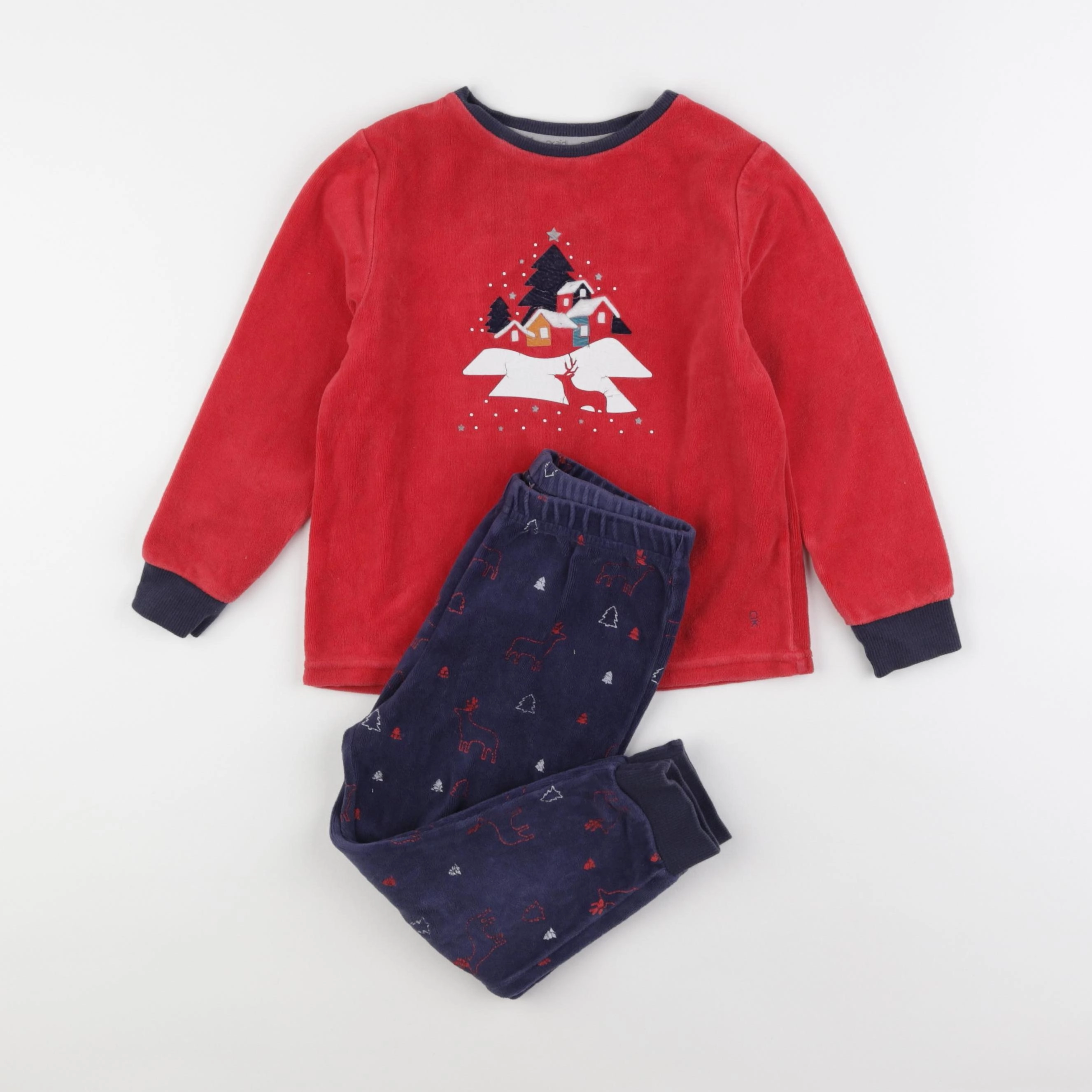 Okaidi - pyjama velours rouge, bleu - 4 ans