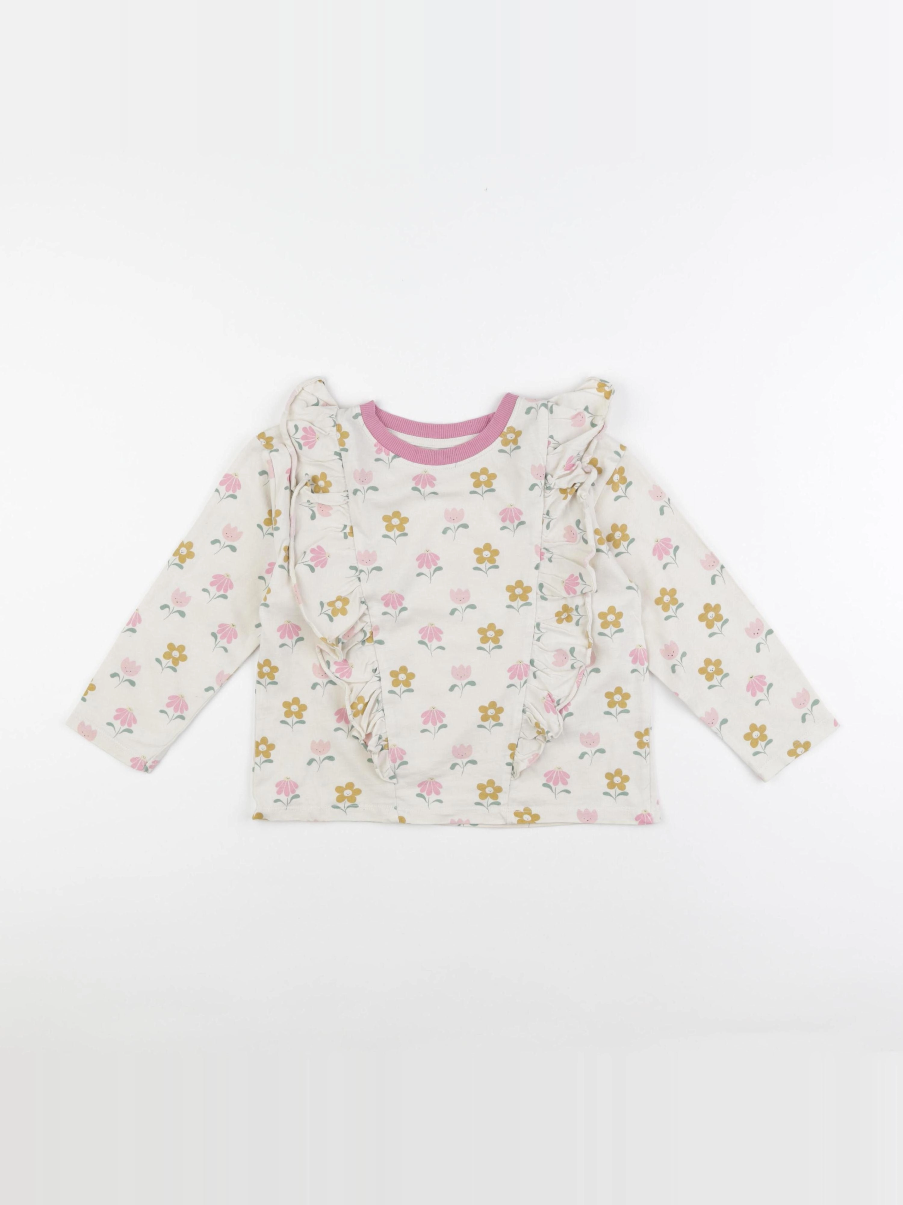 Vertbaudet - tee-shirt beige, rose - 6 ans
