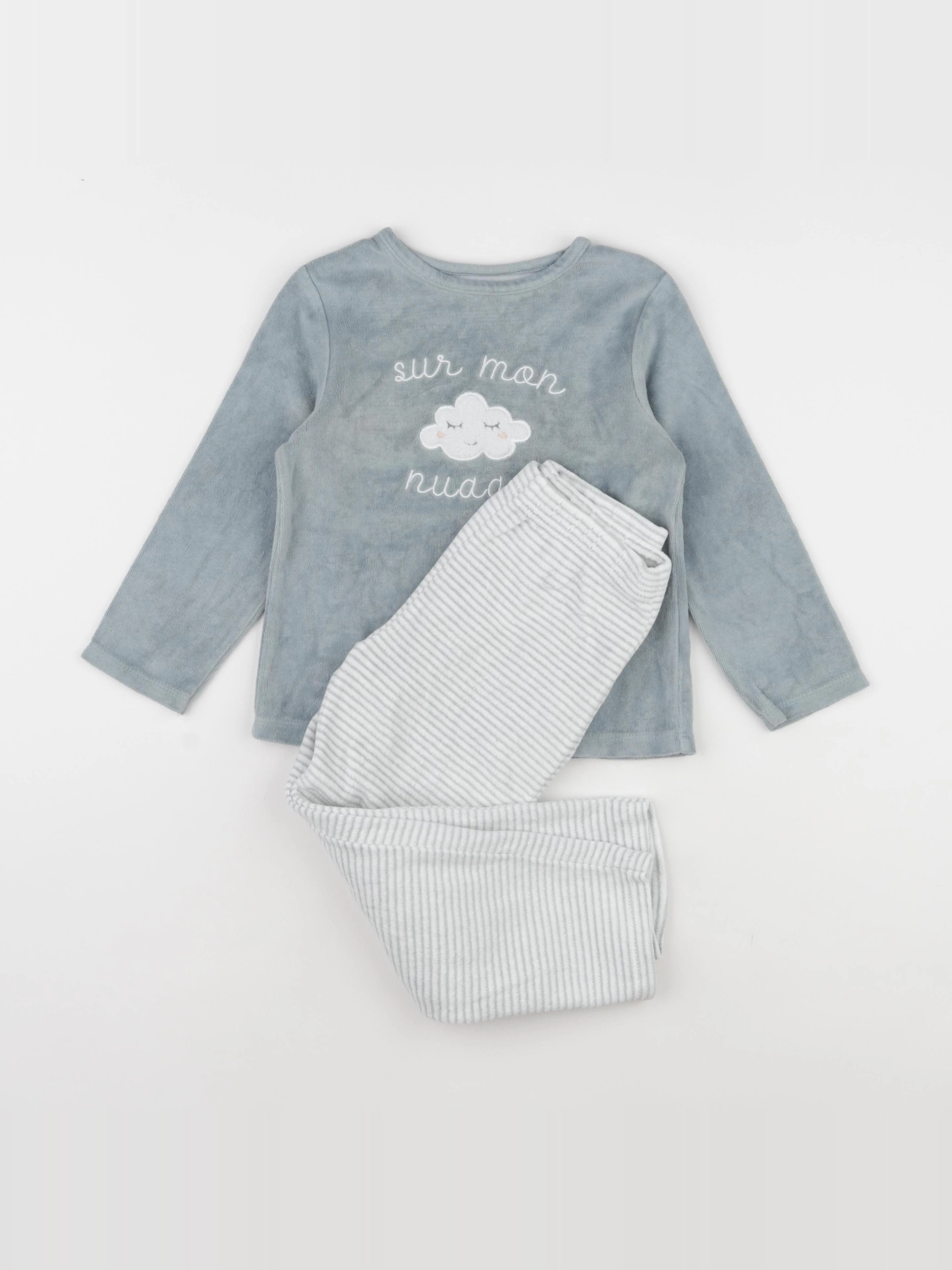 Vertbaudet - pyjama velours bleu, blanc - 5 ans