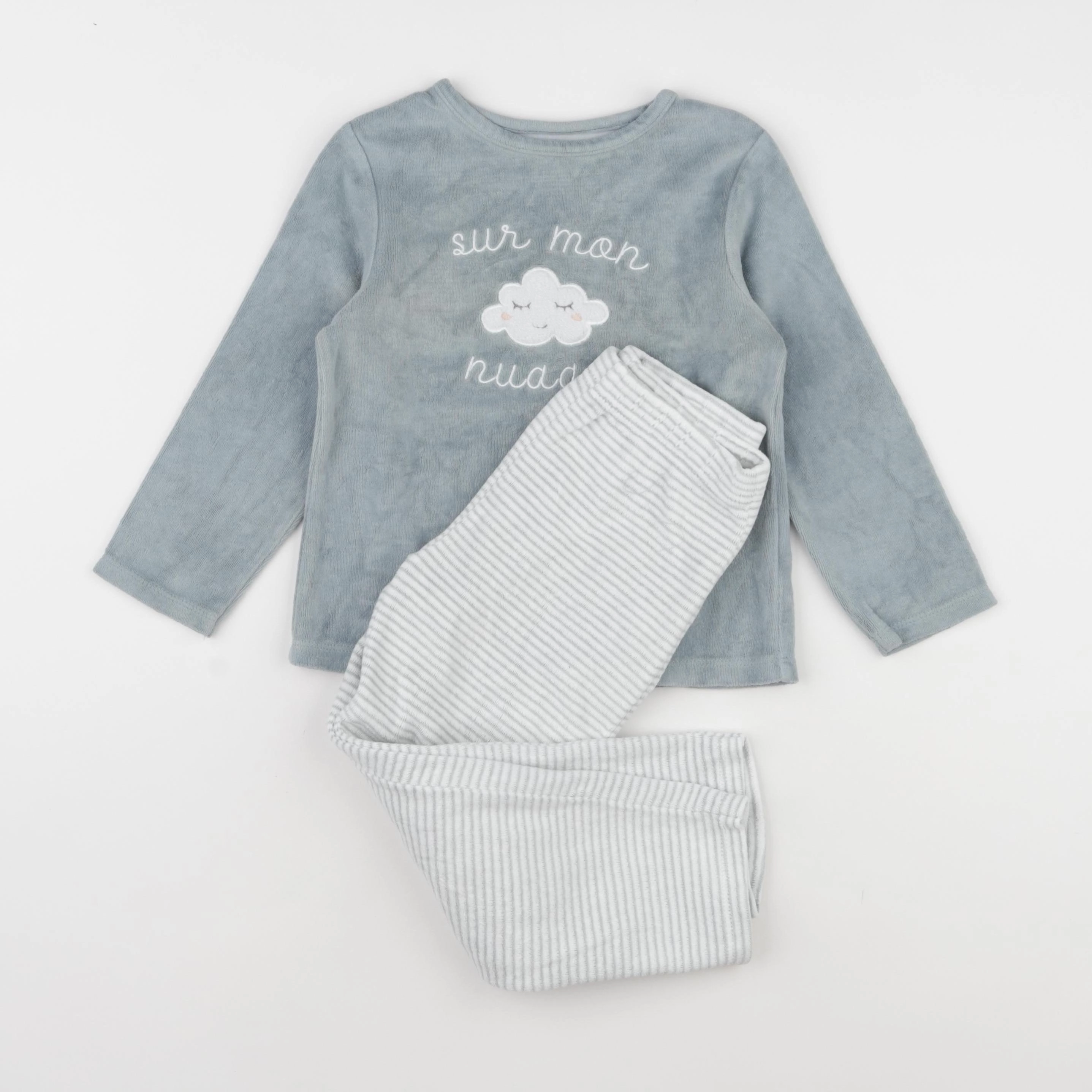 Vertbaudet - pyjama velours bleu, blanc - 5 ans