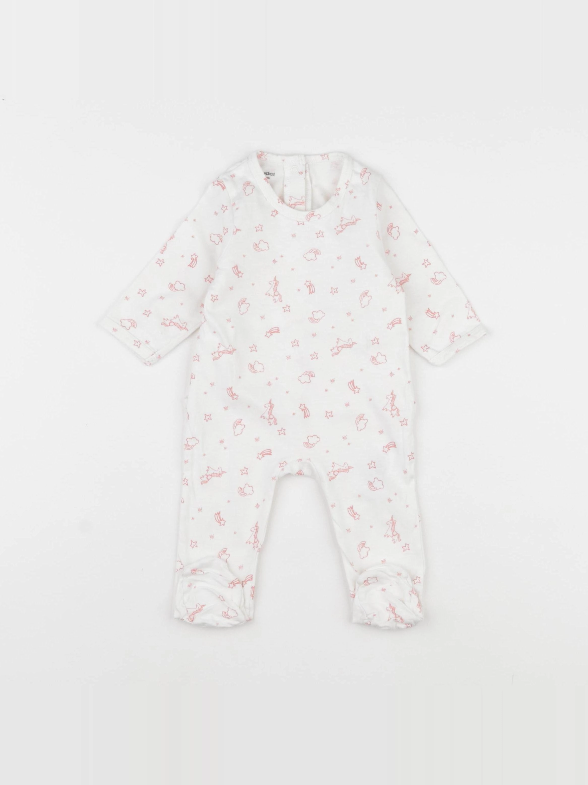 Vertbaudet - pyjama coton blanc, rose - 3 mois