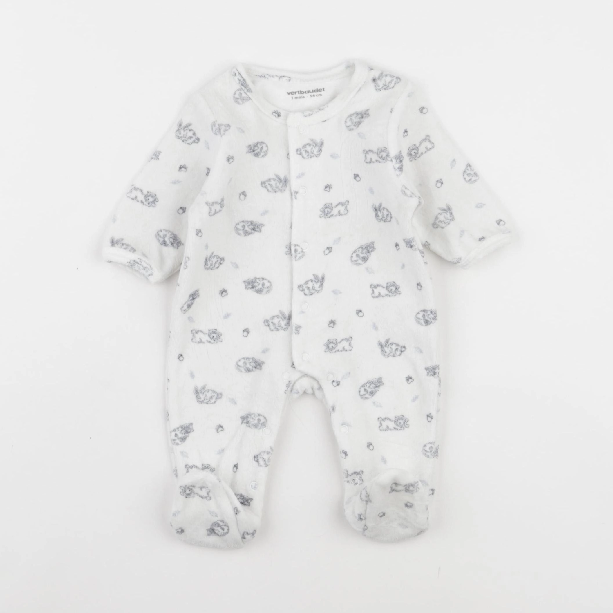 Vertbaudet - pyjama velours blanc, bleu - 1 mois
