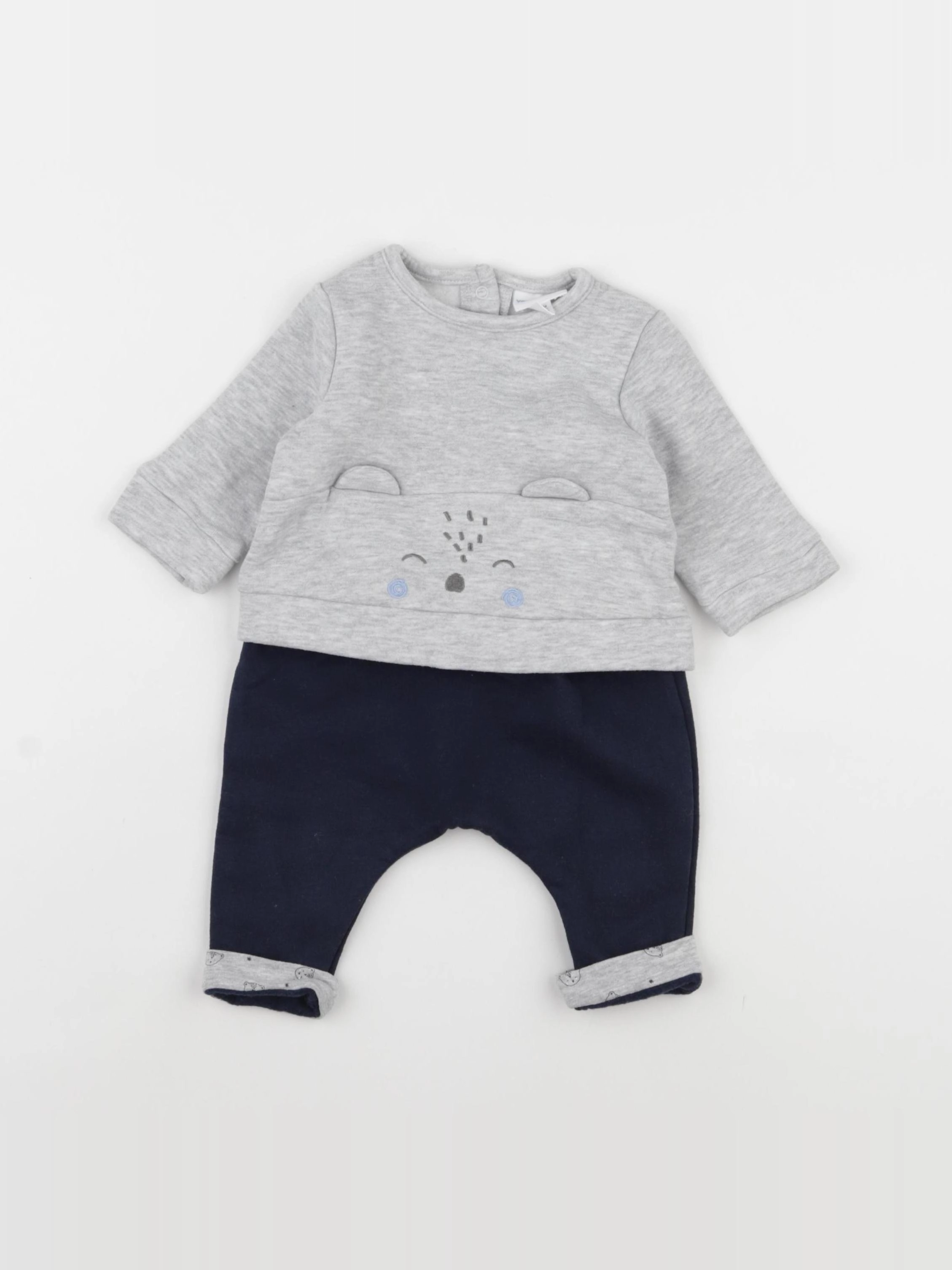 Vertbaudet - ensemble gris, bleu - 3 mois