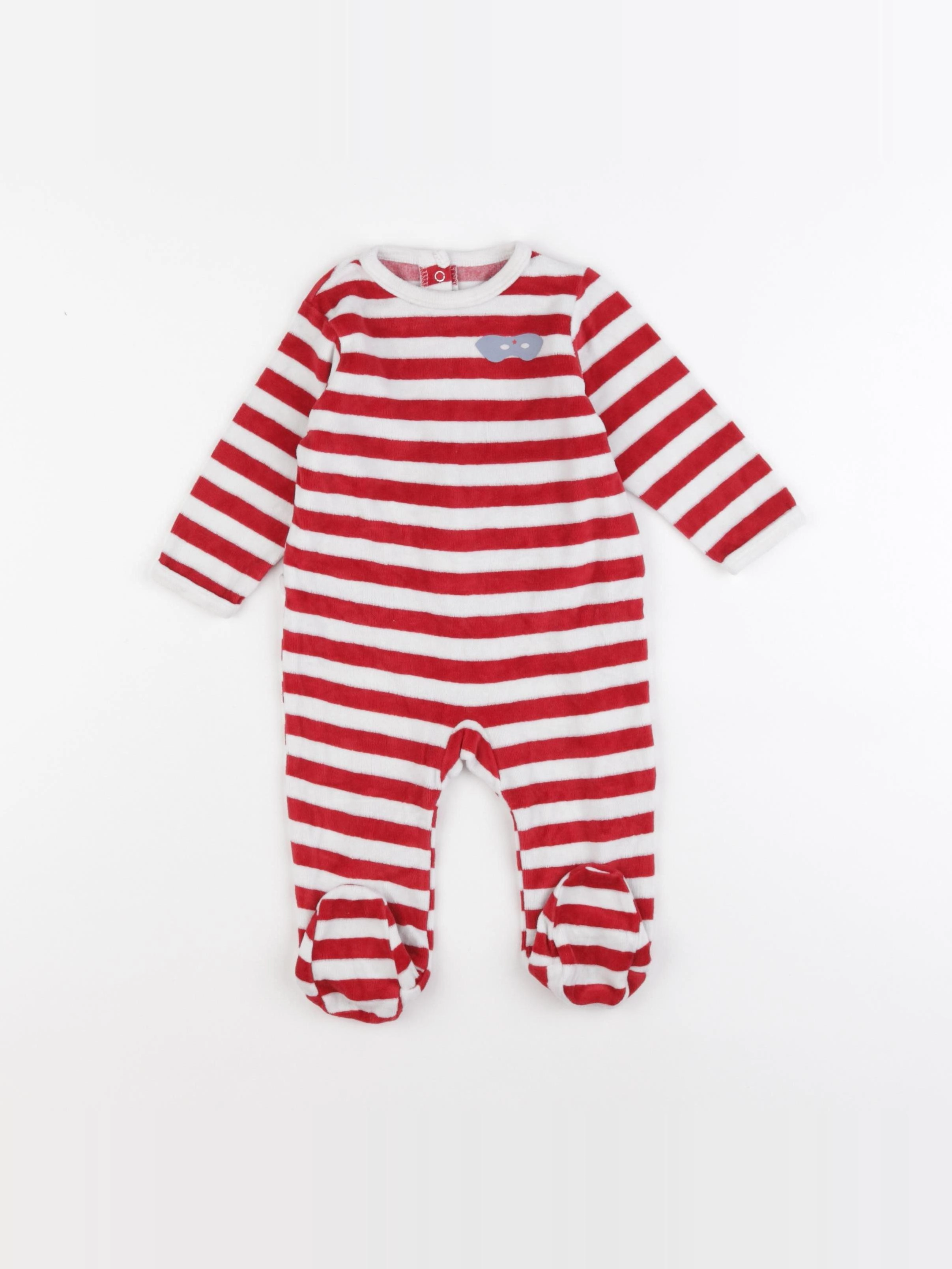 Vertbaudet - pyjama velours blanc, rouge - 6 mois