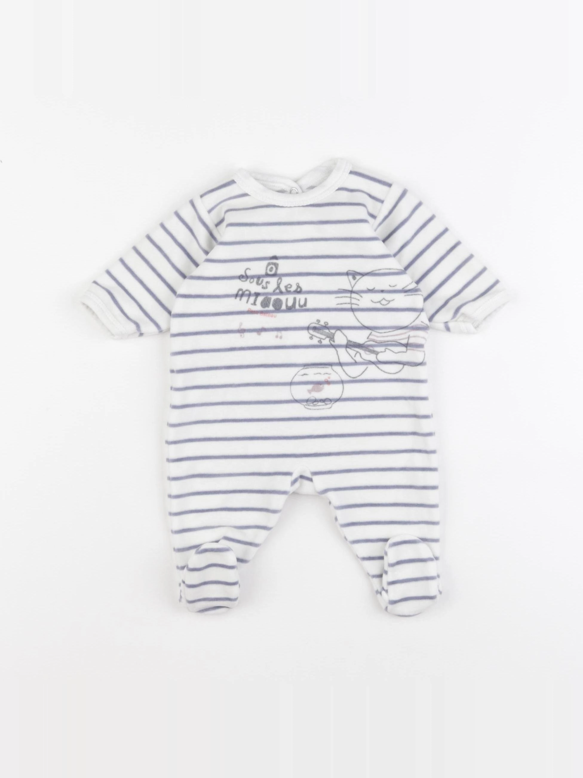 Petit Bateau - pyjama velours bleu, blanc - 1 mois