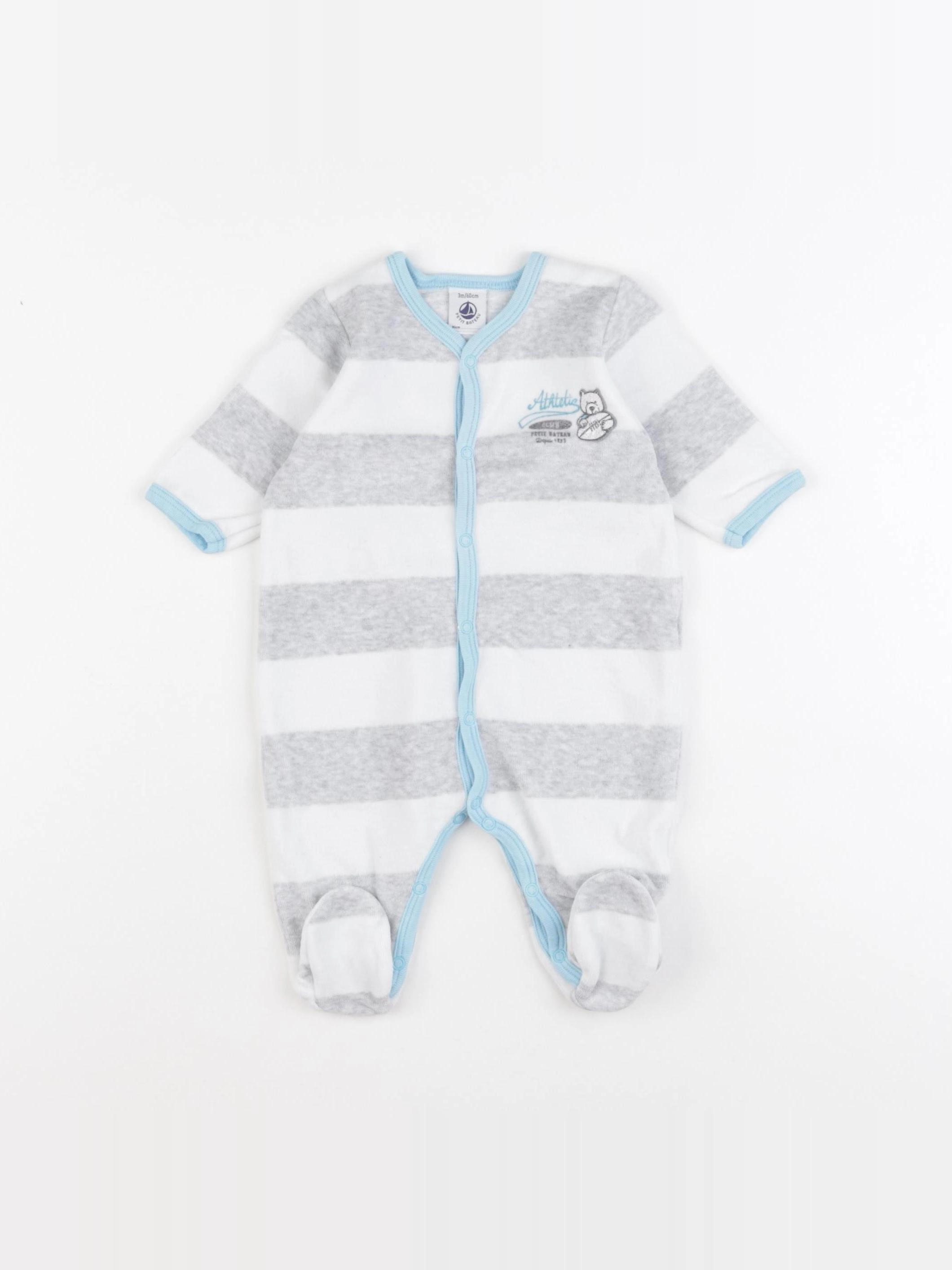 Petit Bateau - pyjama velours bleu, gris - 3 mois