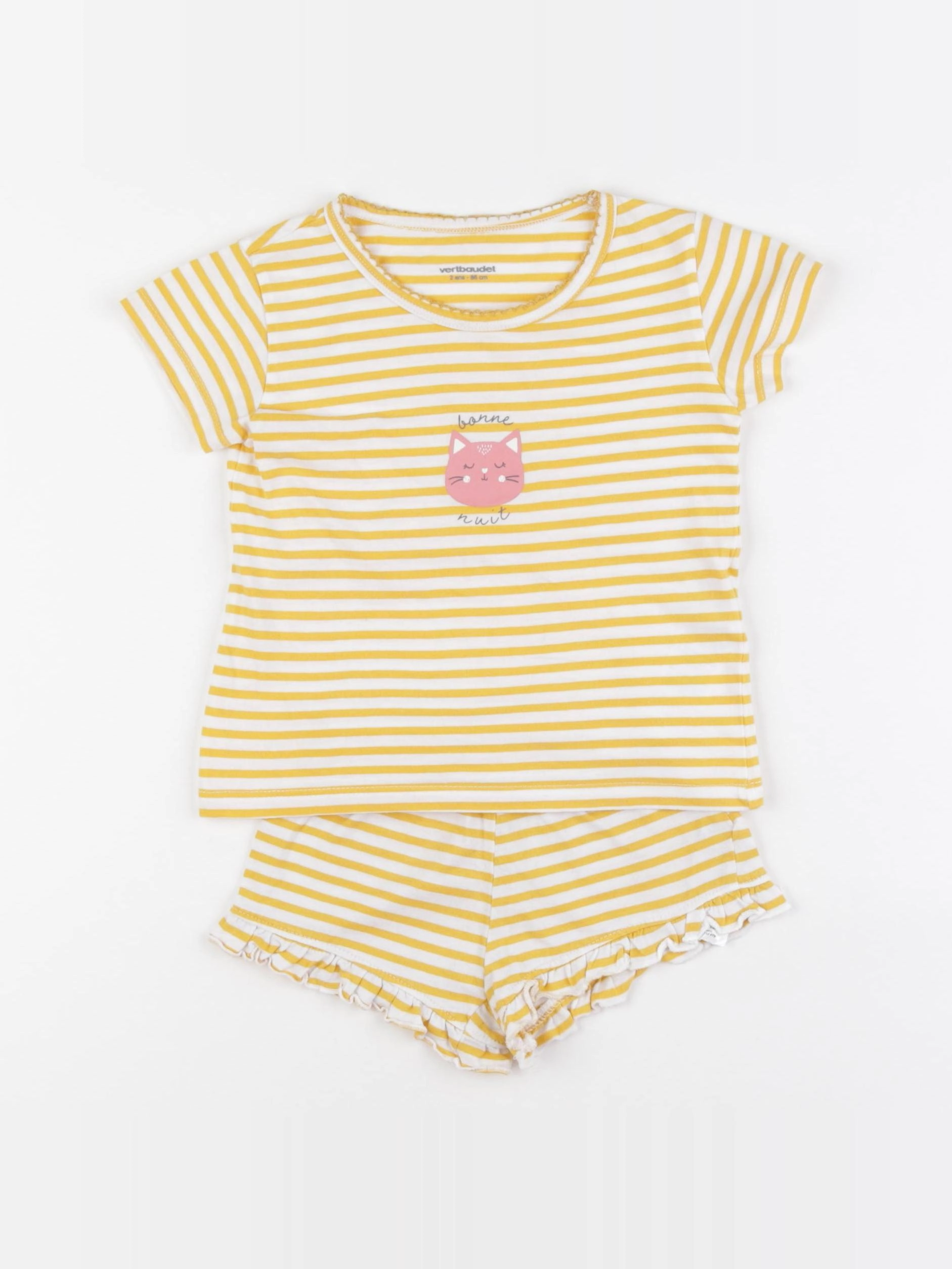 Vertbaudet - pyjama coton blanc, jaune - 2 ans