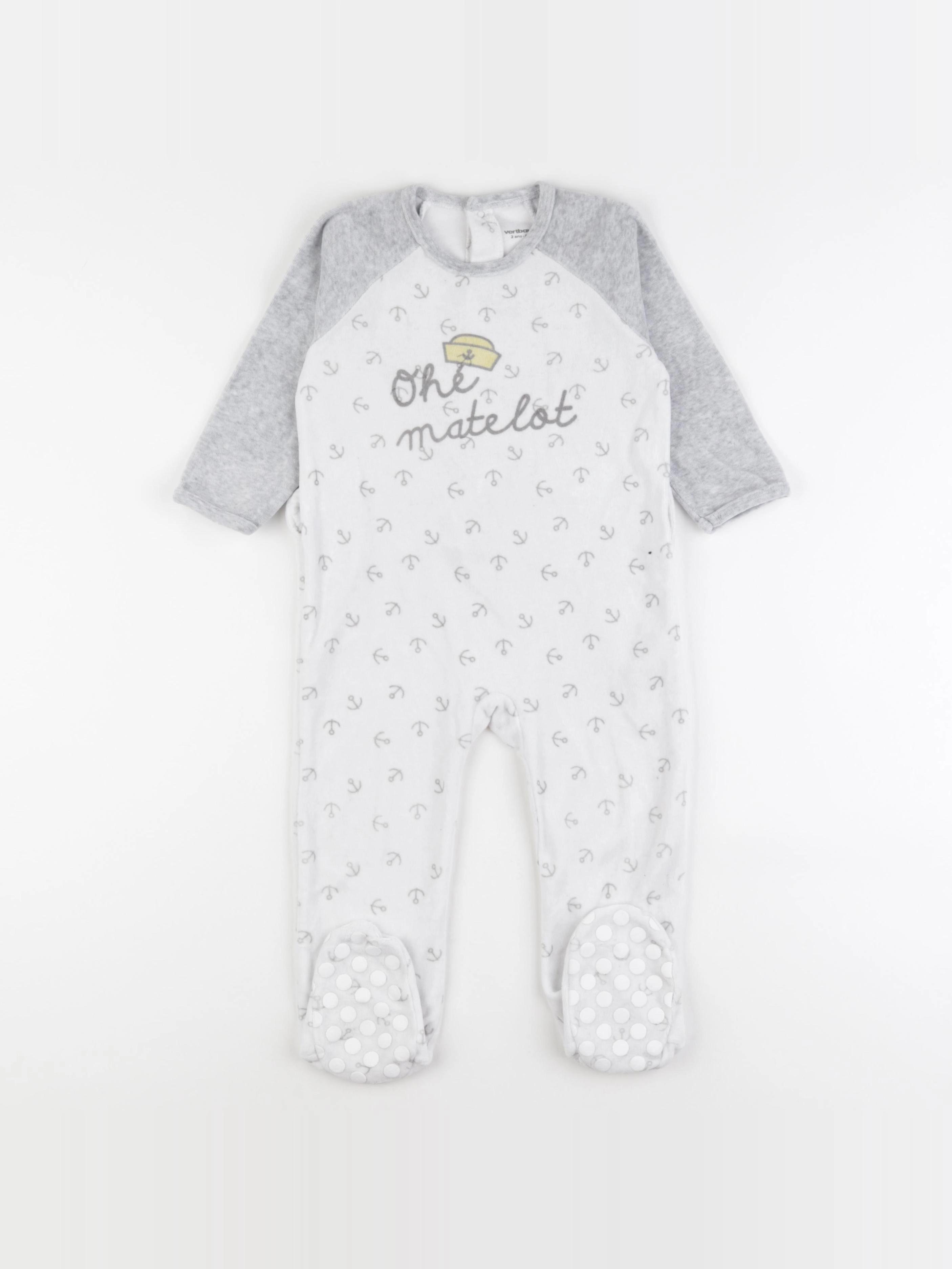 Vertbaudet - pyjama velours blanc, gris - 2 ans