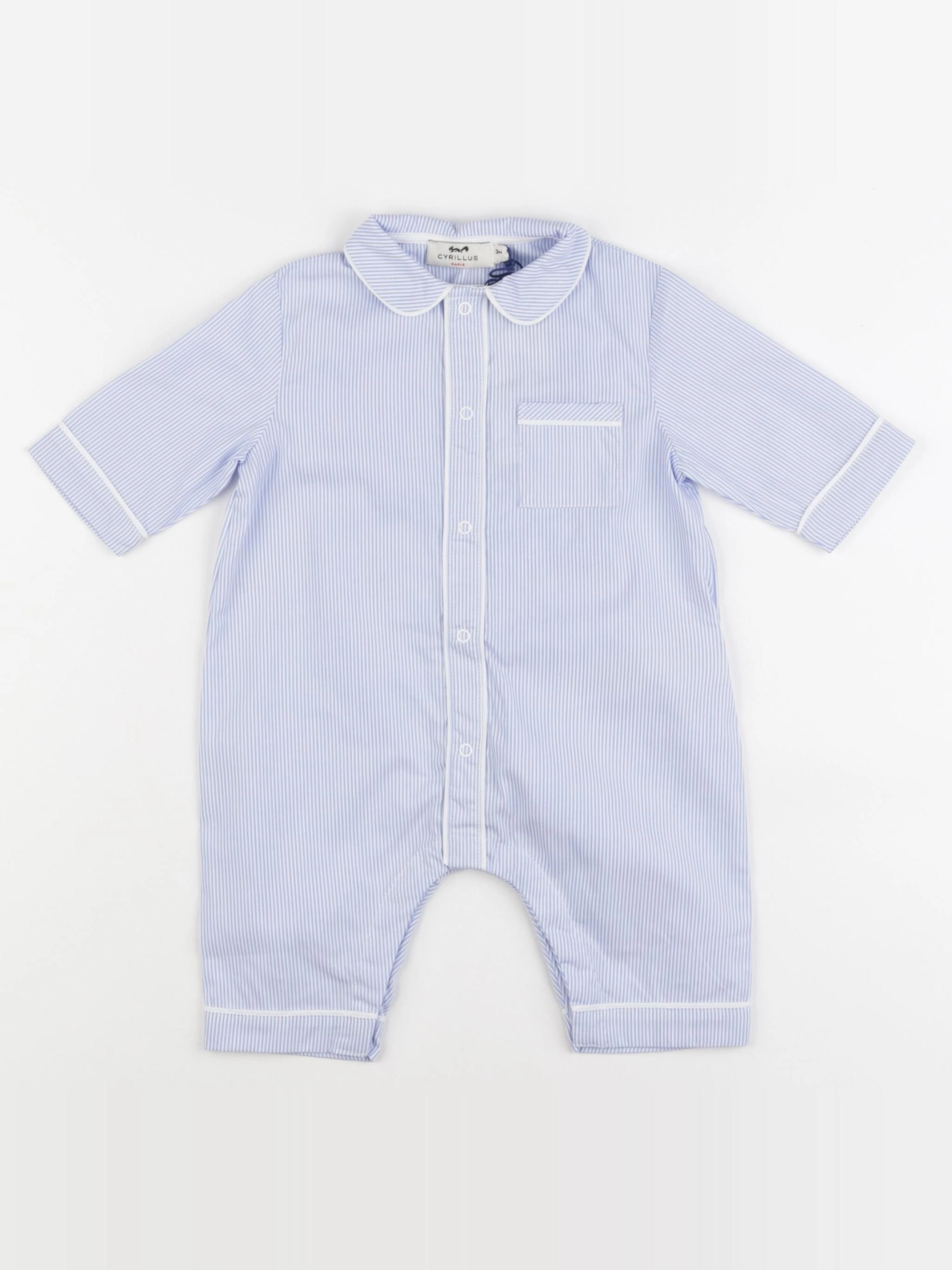 Cyrillus - pyjama coton bleu, blanc - 3 mois