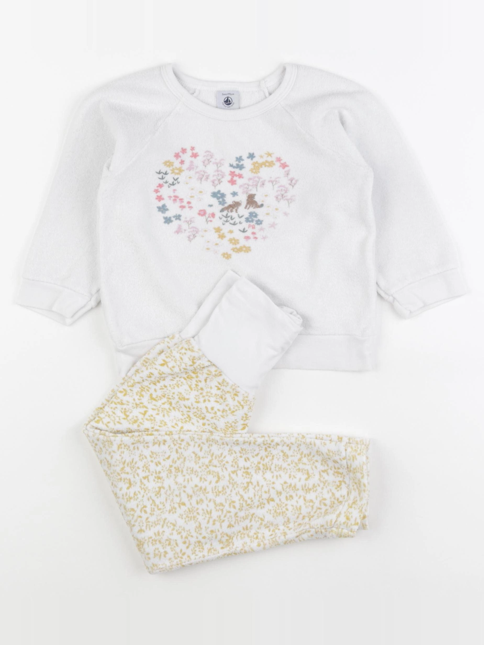 Petit Bateau - pyjama velours jaune, blanc - 3 ans