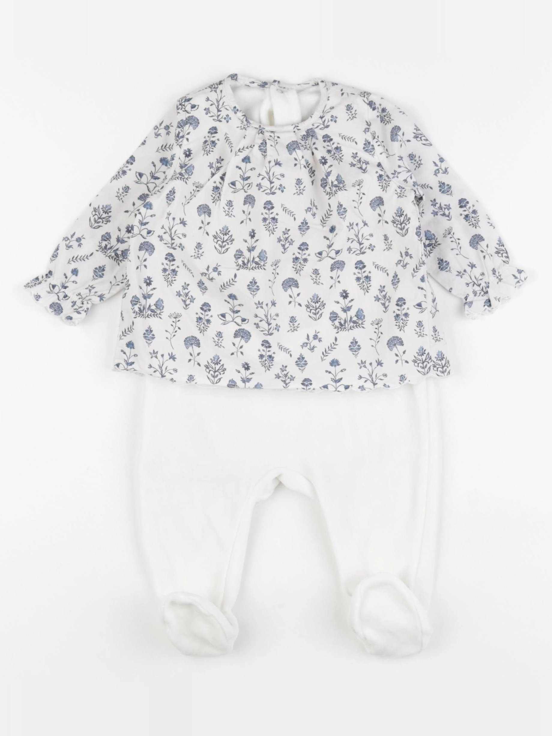 Natalys - pyjama velours blanc, bleu - 6 mois
