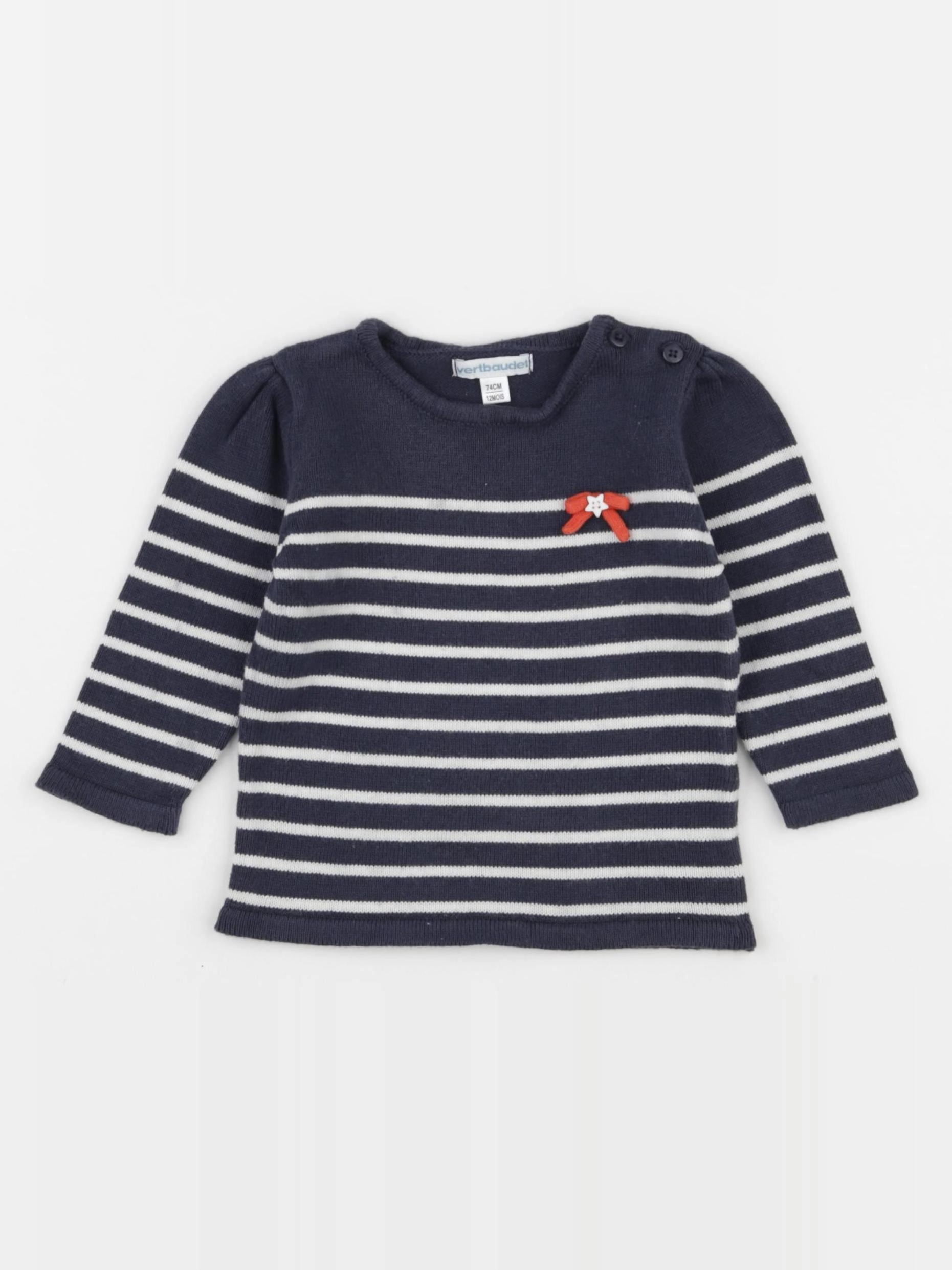Vertbaudet - pull blanc, bleu - 12 mois