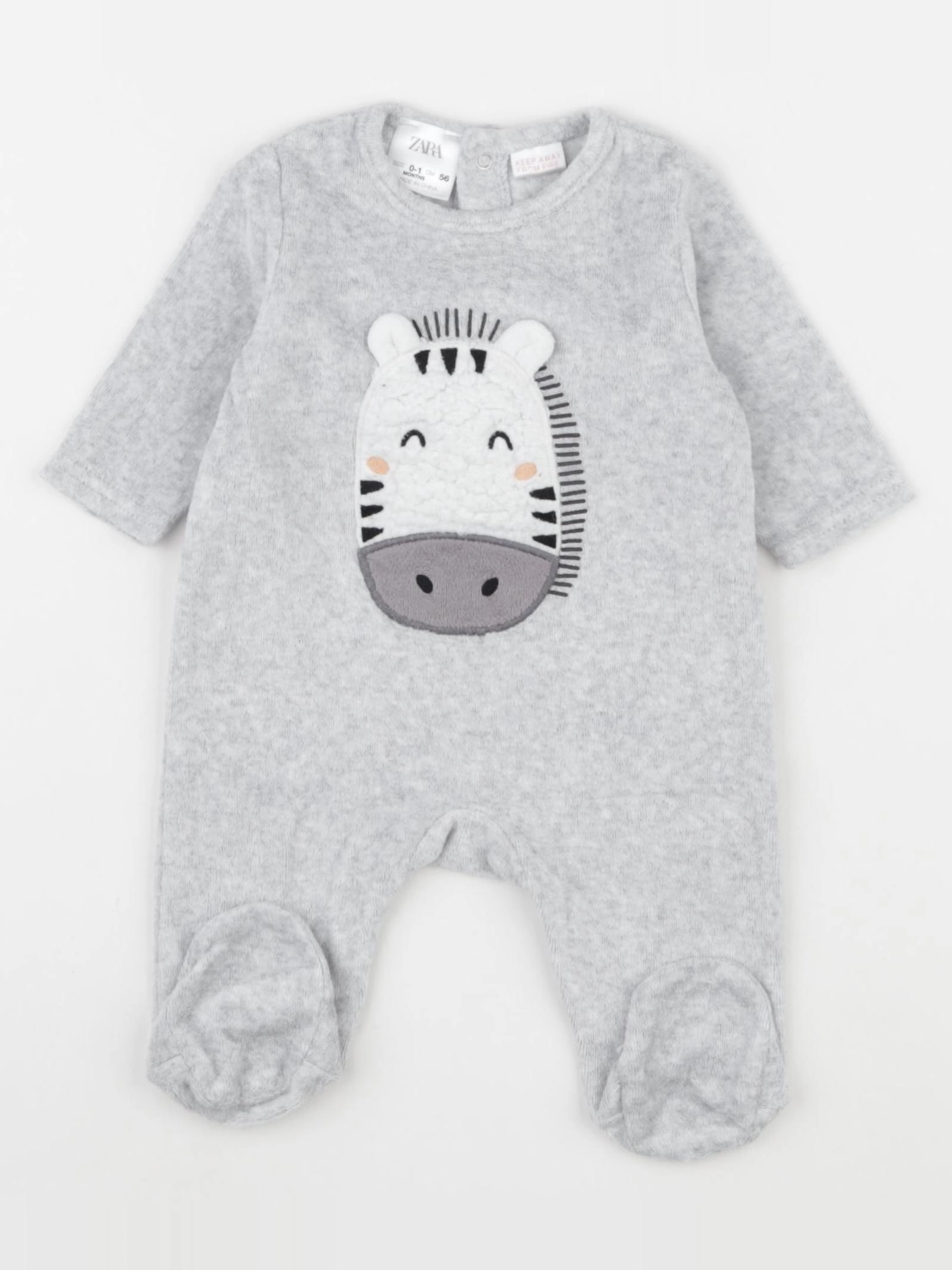 Zara - pyjama velours gris - 0/1 mois
