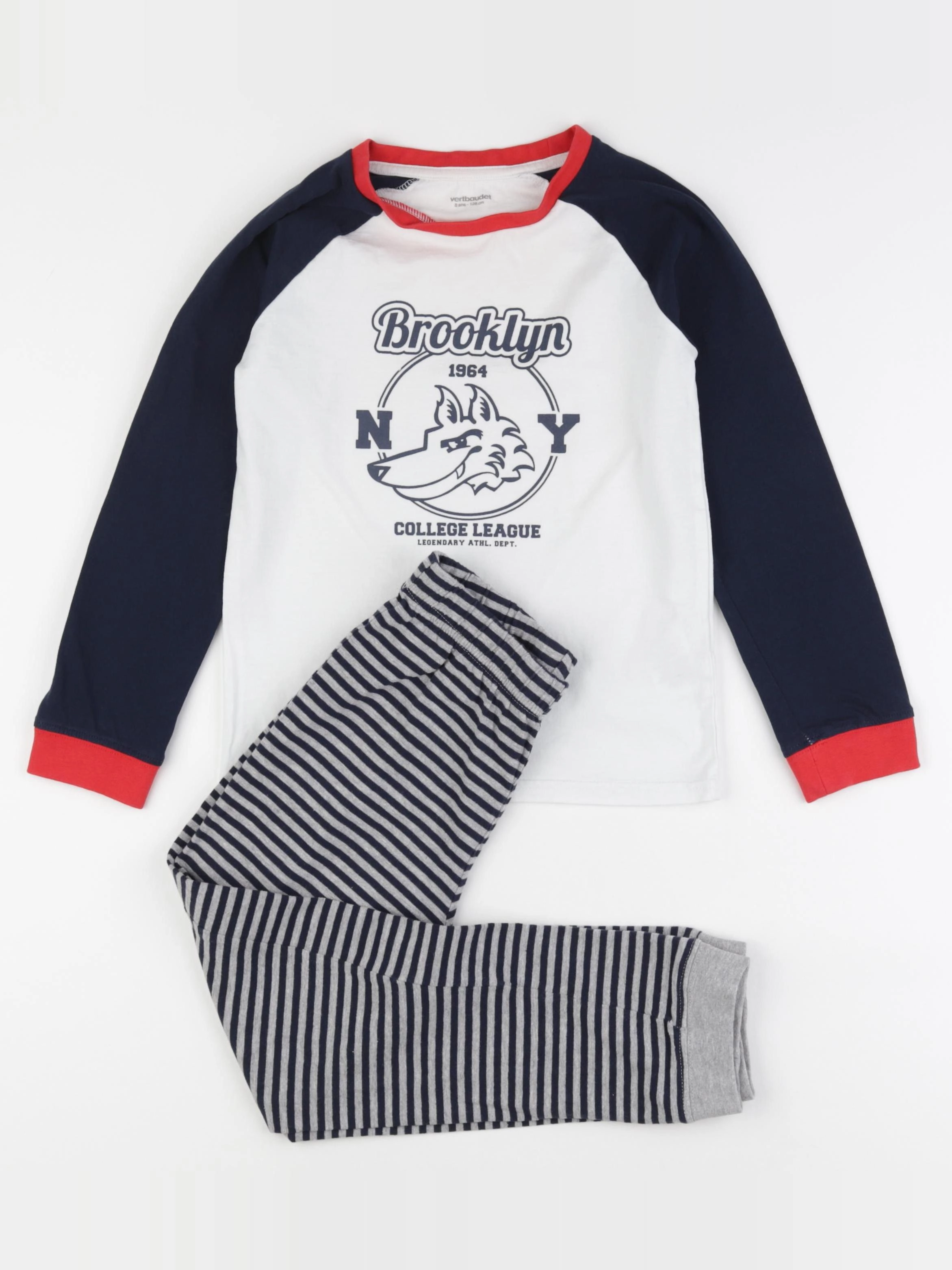 Vertbaudet - pyjama coton bleu, blanc - 8 ans