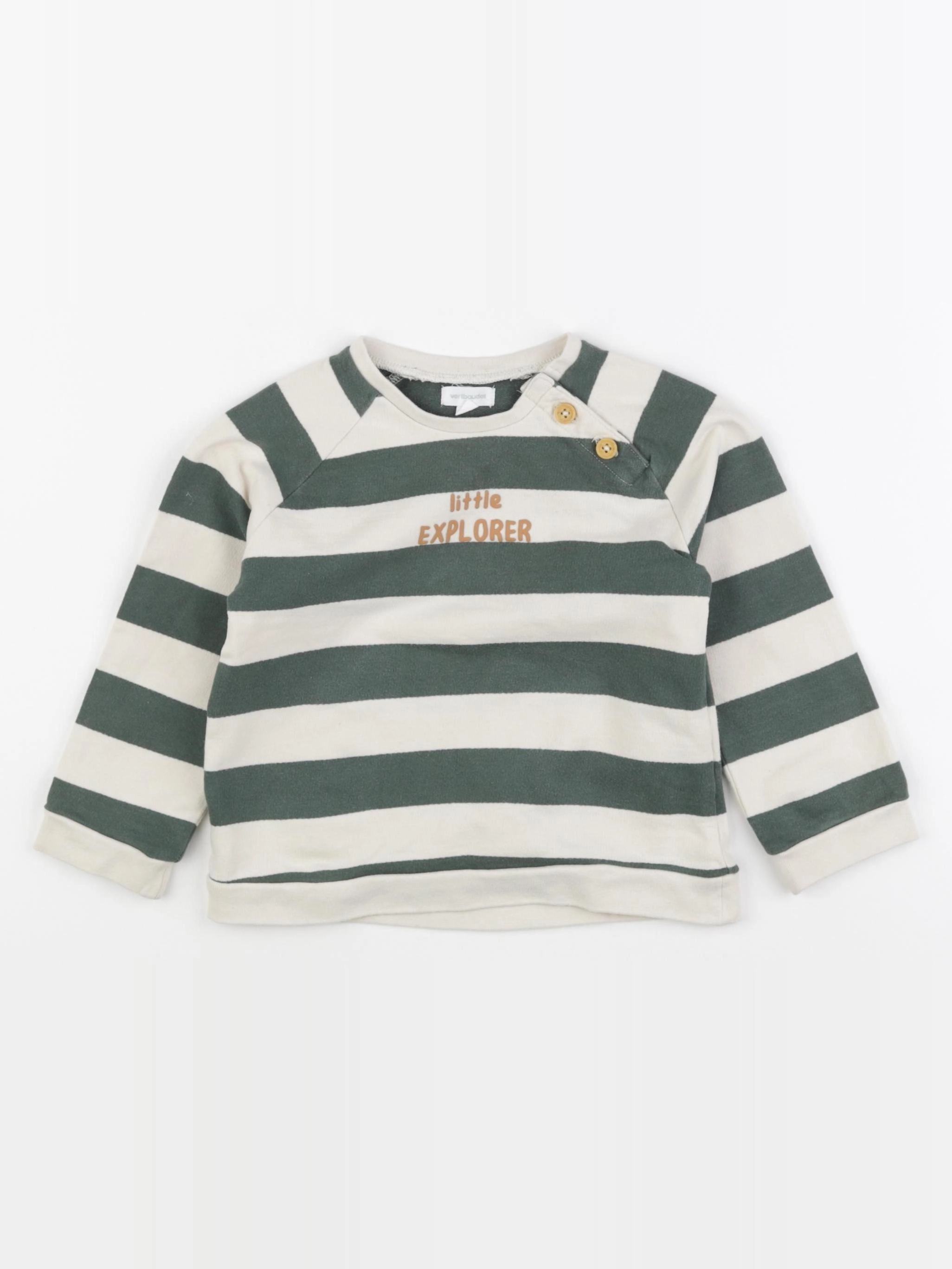 Vertbaudet - sweat beige, vert - 36 mois