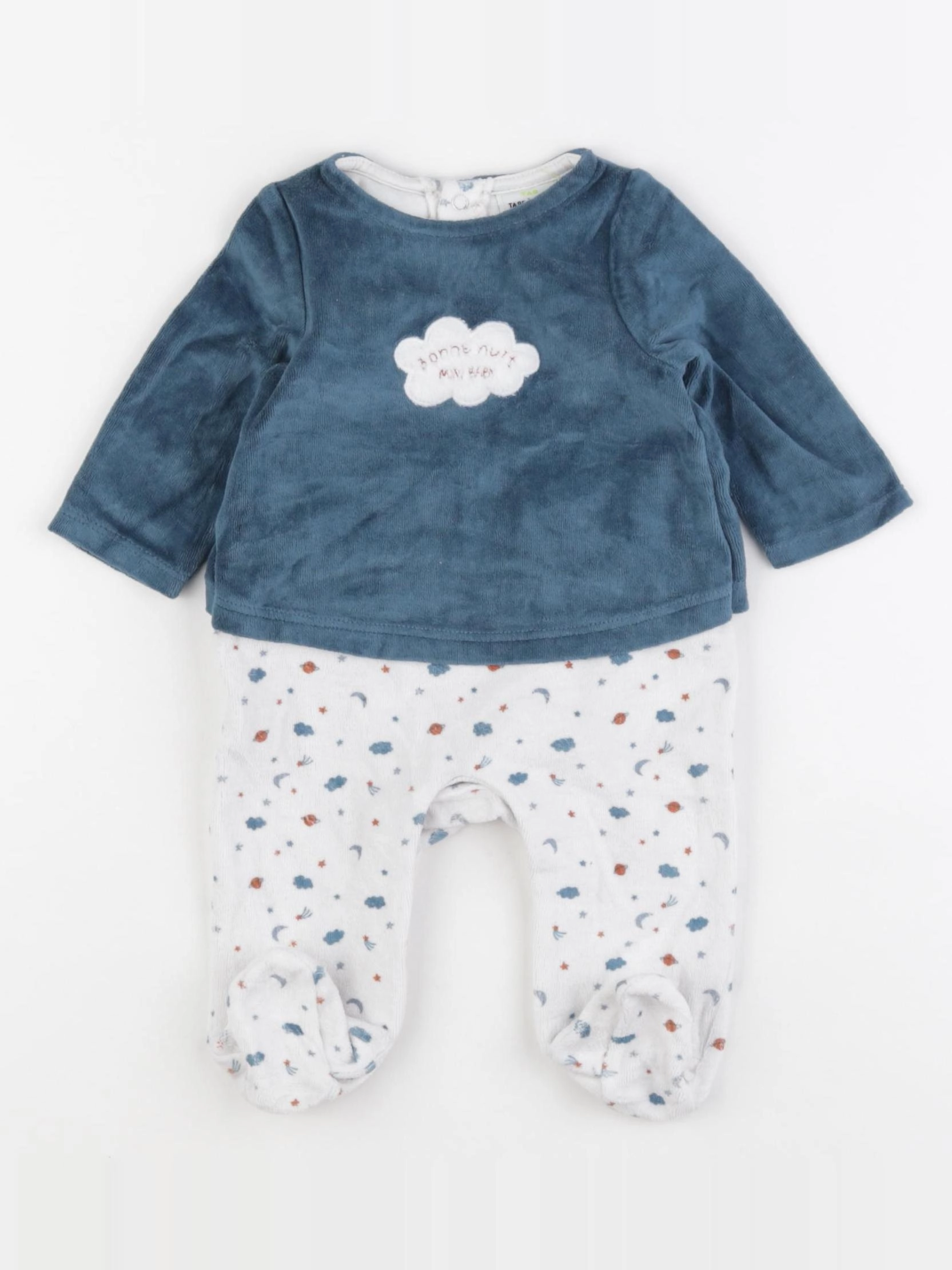 Tape à l'oeil - pyjama velours bleu - 3 mois
