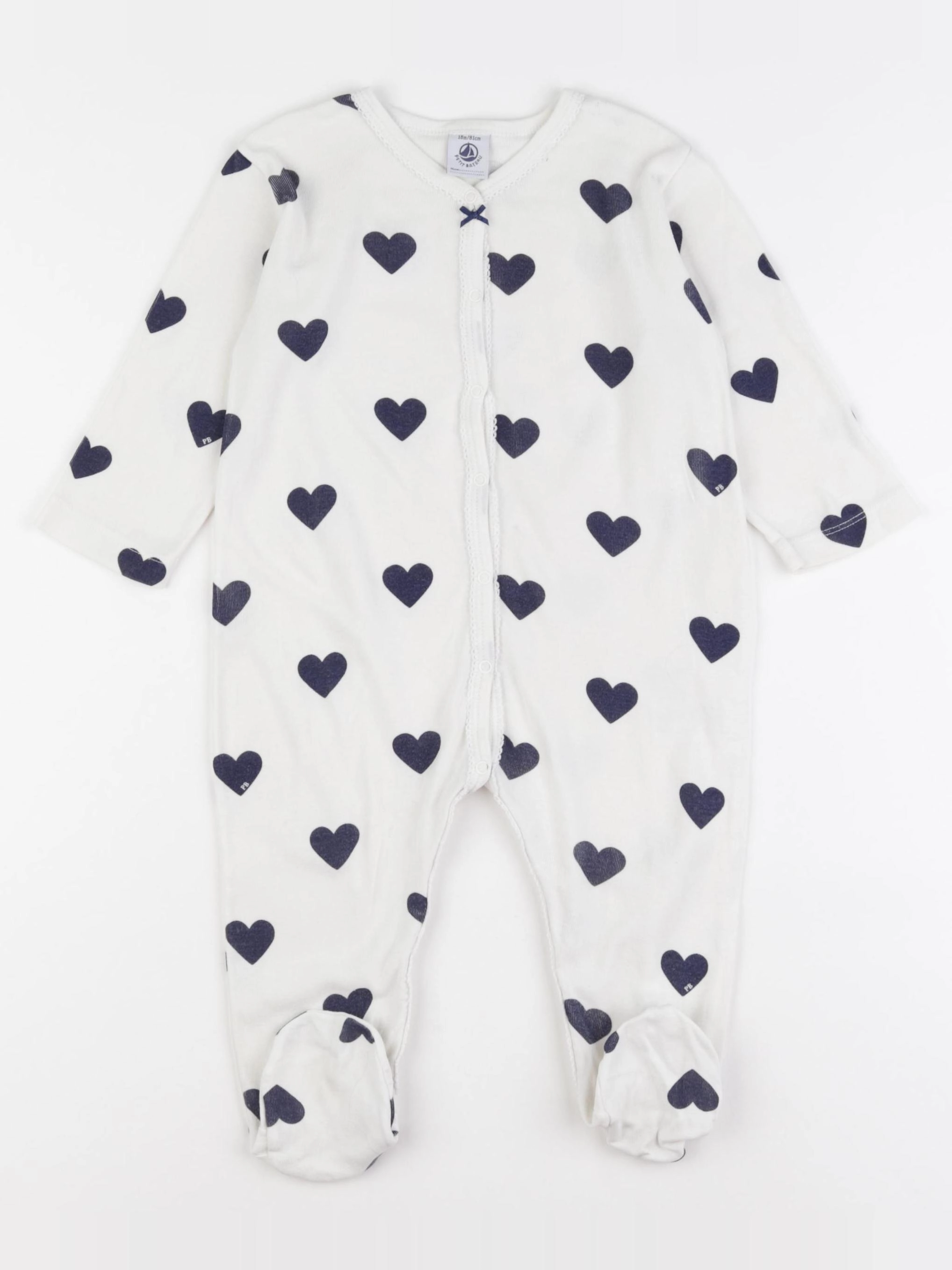 Petit Bateau - pyjama coton blanc, bleu - 18 mois