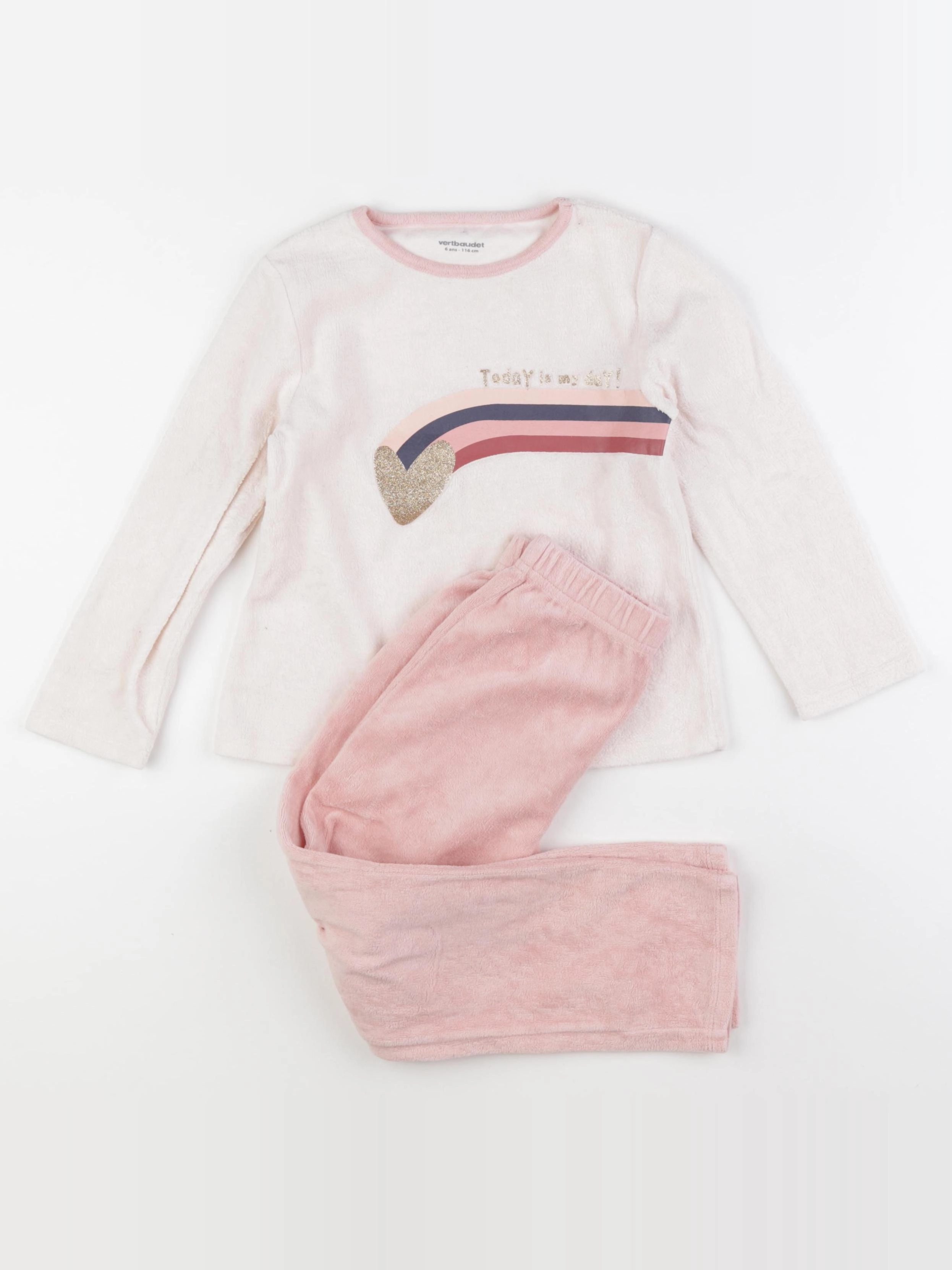 Vertbaudet - pyjama velours rose - 6 ans