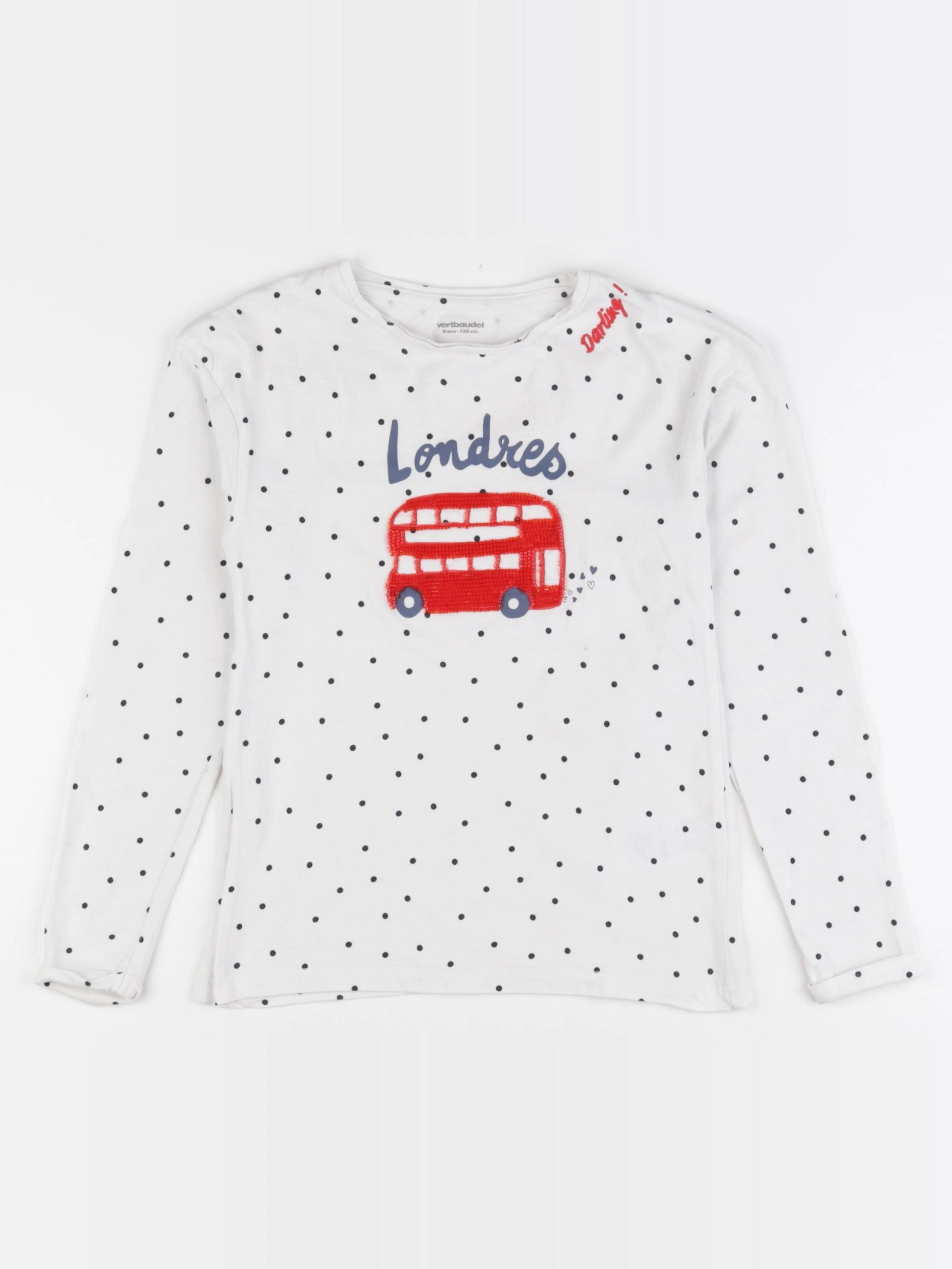 Vertbaudet - tee-shirt blanc, bleu - 8 ans