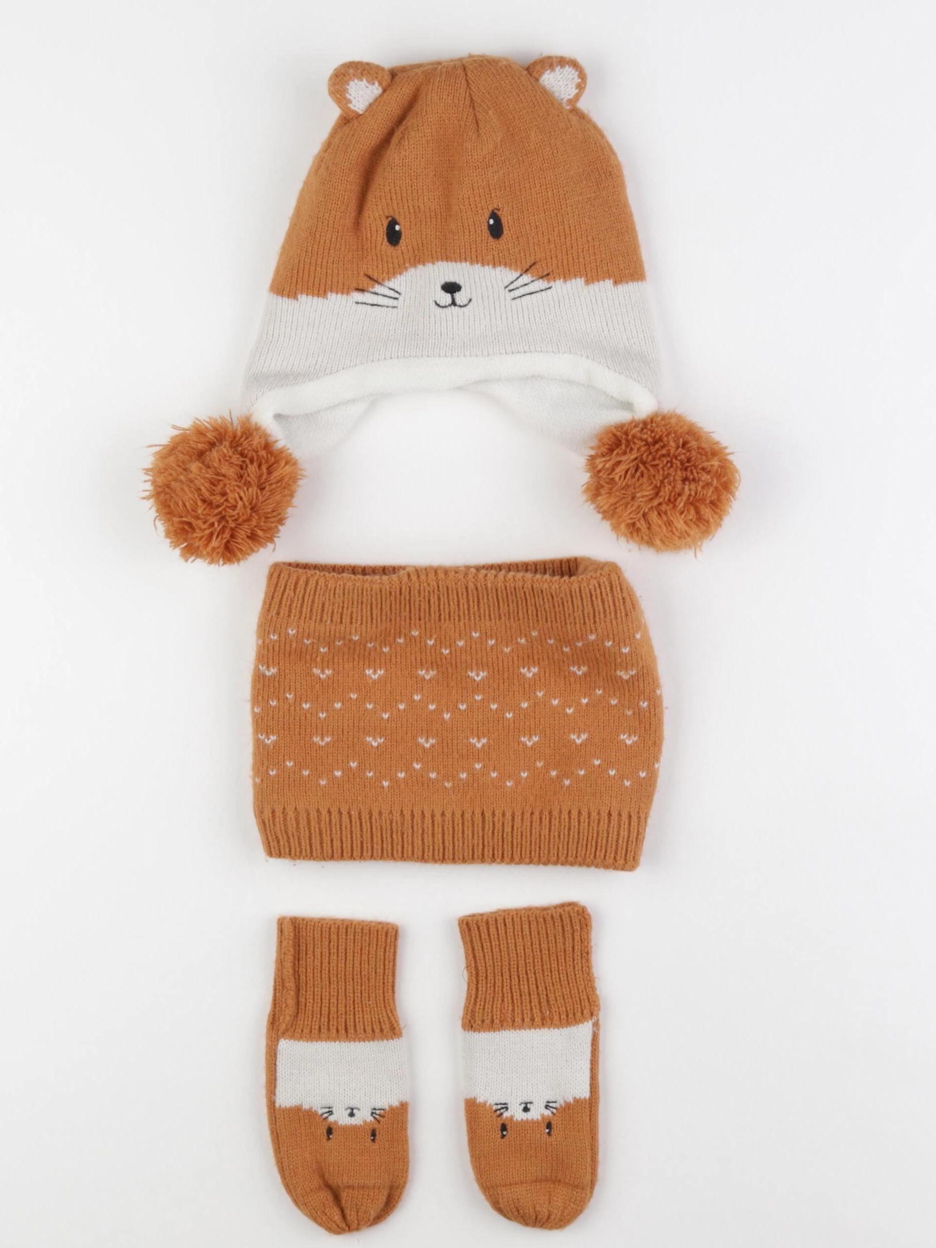 Vertbaudet - ensemble bonnet/moufles/tour de cou marron - 24/36 mois