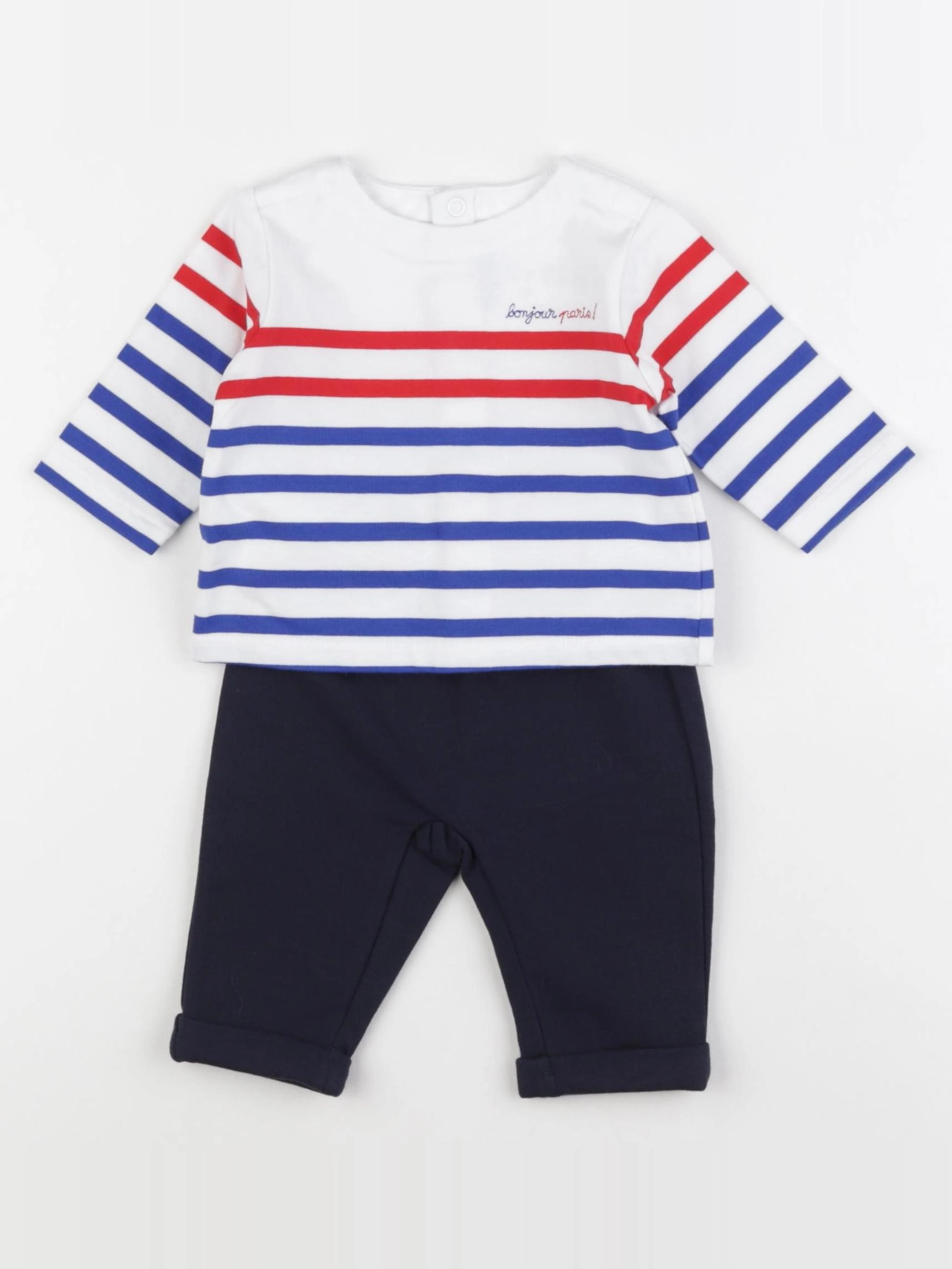 Jacadi - ensemble blanc, bleu - 3 mois
